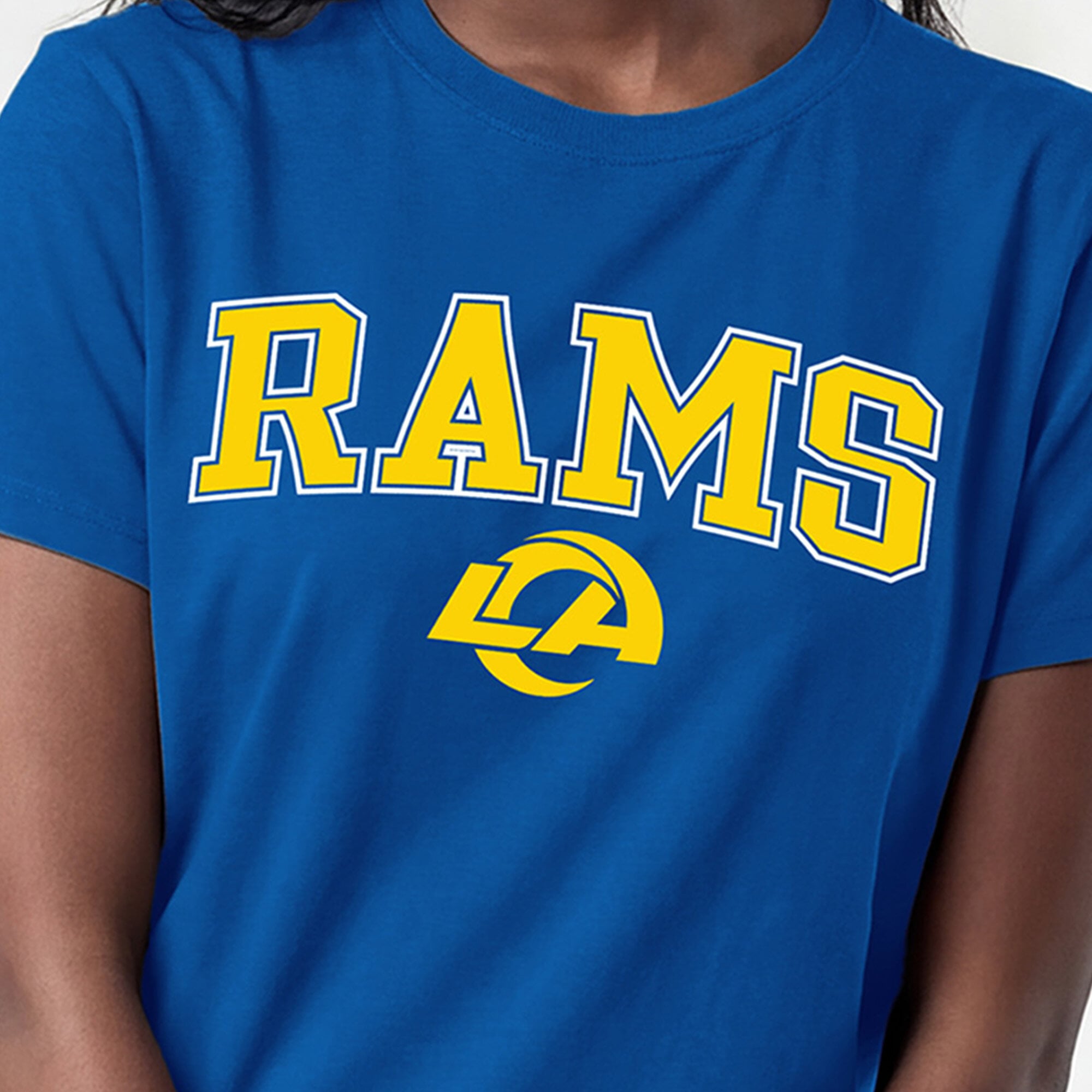 T-shirt Champion Royal Los Angeles Rams pour femmes avec logo arqué