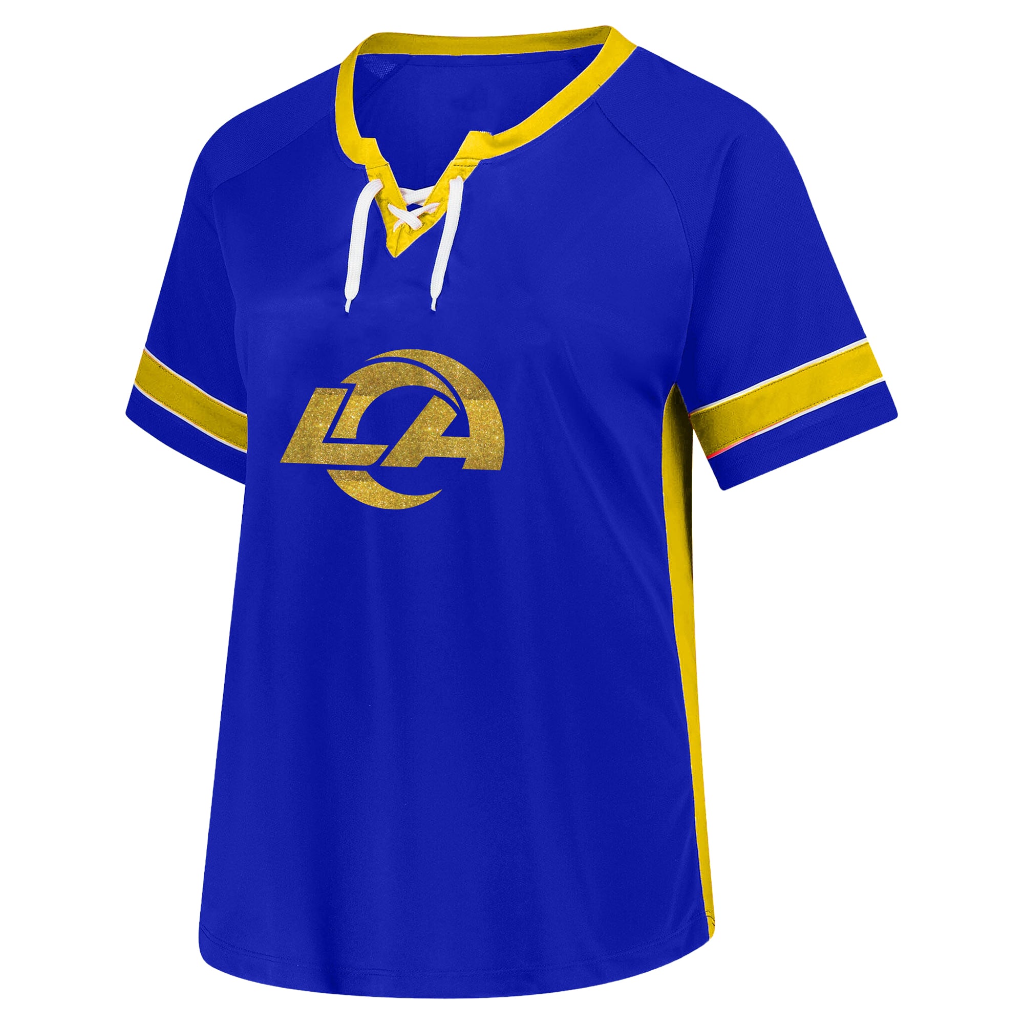 T-shirt Fanatics Puka Nacua Royal Los Angeles Rams pour femmes, grande taille, avec dentelle, nom et numéro.