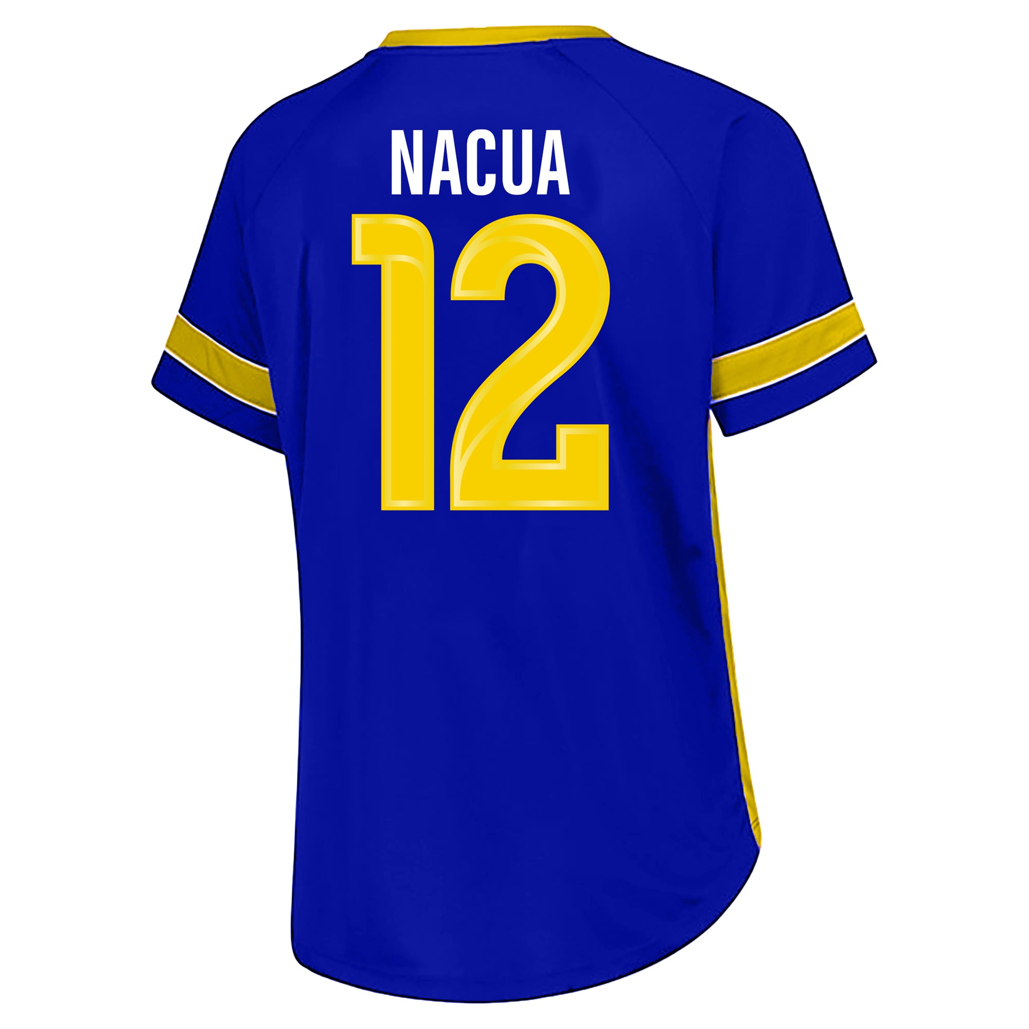 T-shirt Fanatics Puka Nacua Royal Los Angeles Rams pour femmes, grande taille, avec dentelle, nom et numéro.
