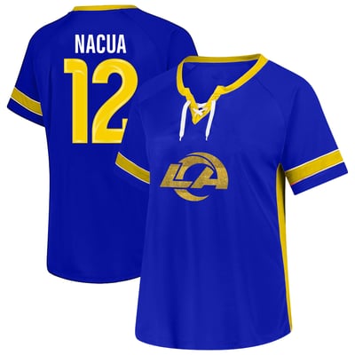 Puka Nacua Los Angeles Rams Fanatics Women's Plus Size Lace Bling Name & Number T-Shirt - Royal
