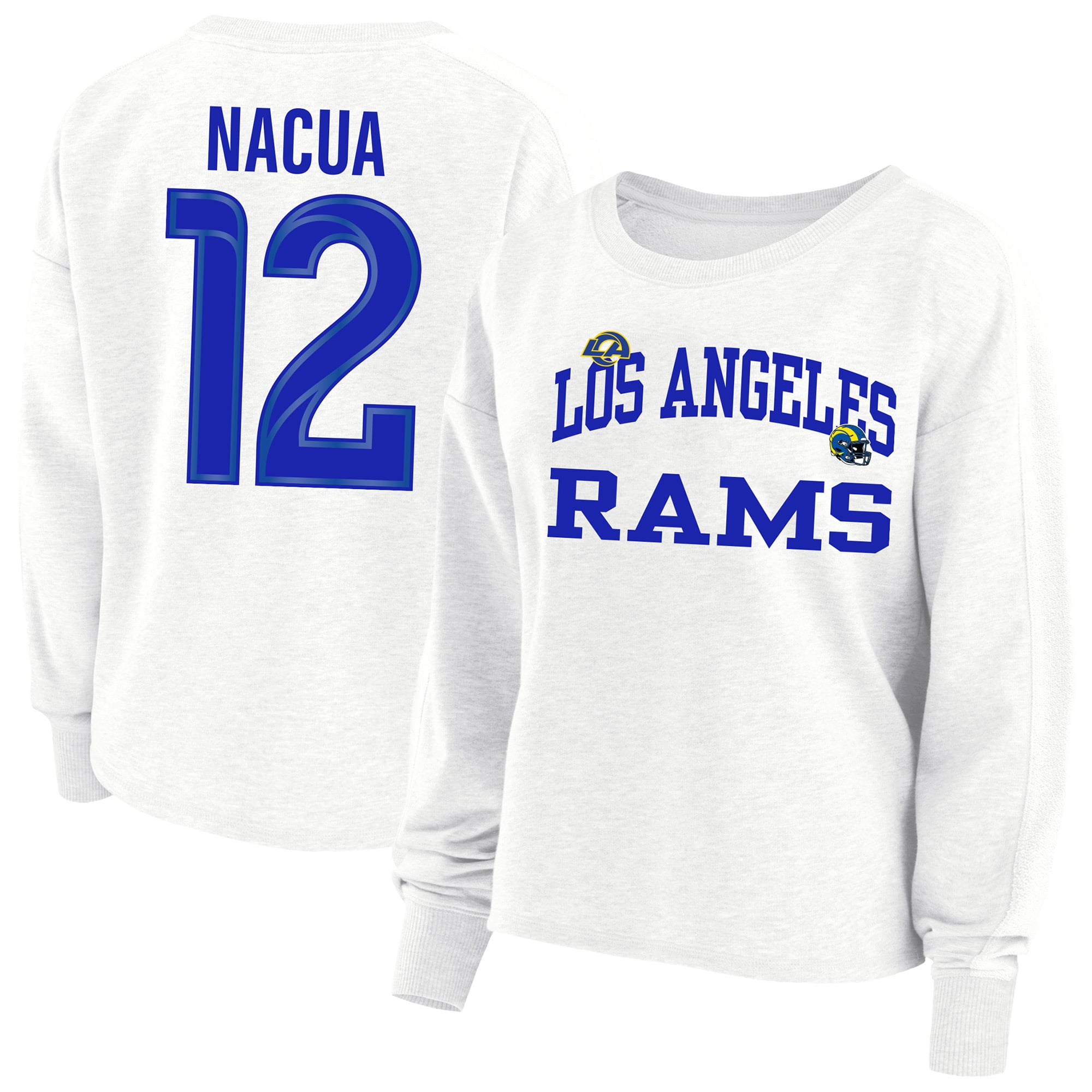 Sweat-shirt oversize grande taille pour femme Fanatics Puka Nacua blanc Los Angeles Rams avec nom et numéro