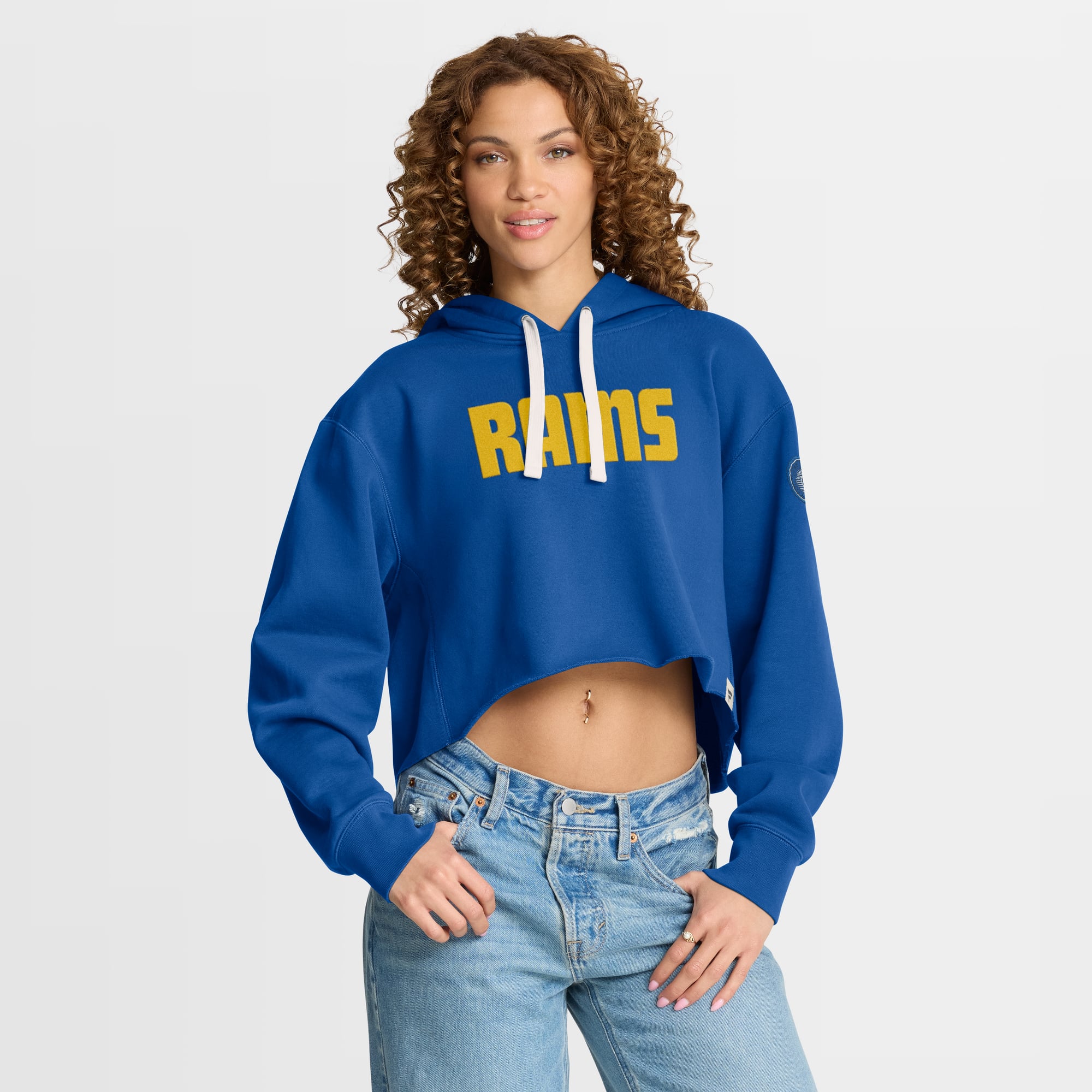 Sweat à capuche court oversize Fanatics Royal Los Angeles Rams pour femme
