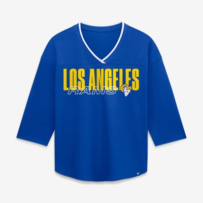 Los Angeles Rams Fanatics Women's Plus Size Deceptive Juke 3/4-Sleeve V-Neck T-Shirt - Royal