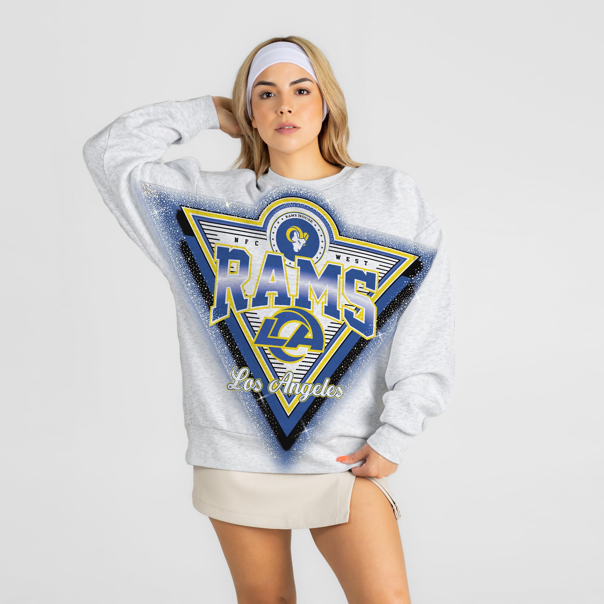 Sweat-shirt oversize en polaire à strass Los Angeles Rams, couleur cendre, pour femme, Gameday Couture.
