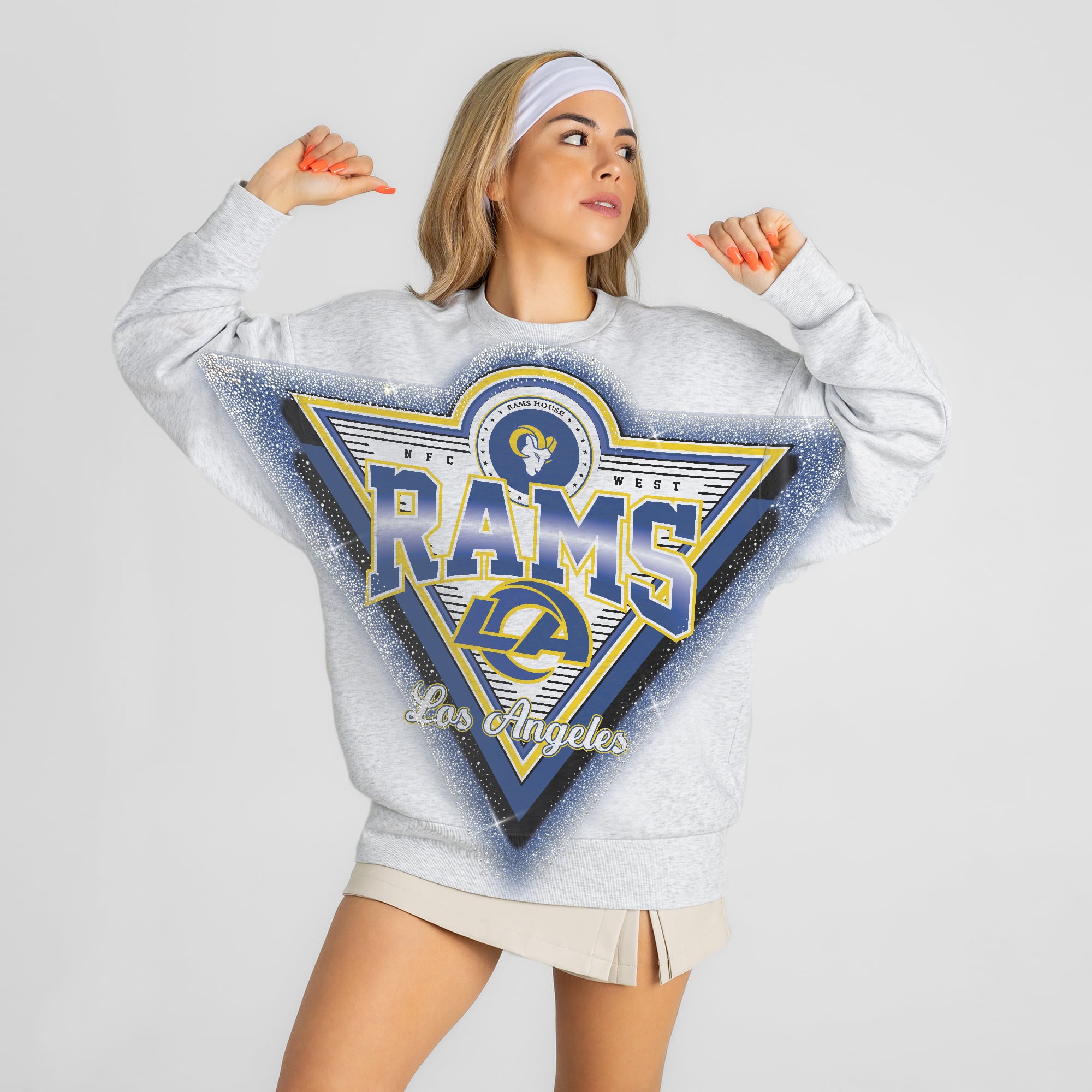 Sweat-shirt oversize en polaire à strass Los Angeles Rams, couleur cendre, pour femme, Gameday Couture.