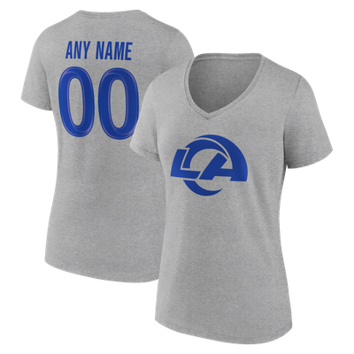 Los Angeles Rams Women's Team Authentic Personalized Name & Number V-Neck T-Shirt - Gray