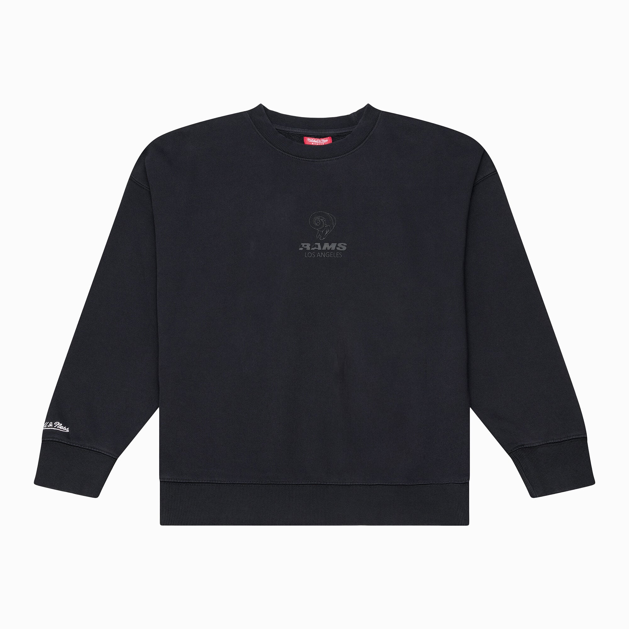Women's Mitchell & Ness Black Los Angeles Rams Core Essentials Micro Logo Fleece Sweatshirt