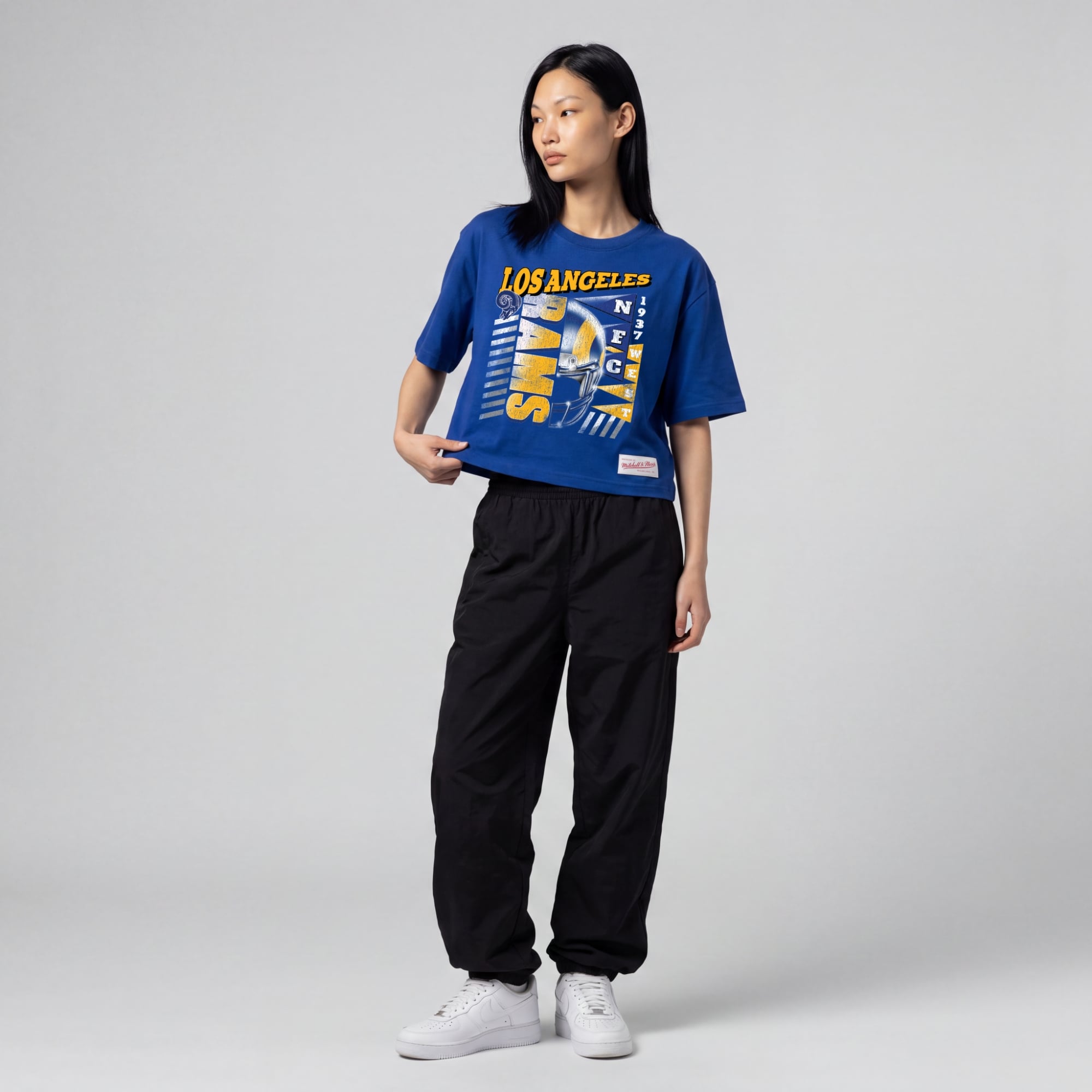 T-shirt court à imprimé graphique Royal Los Angeles Rams pour femme de Mitchell & Ness
