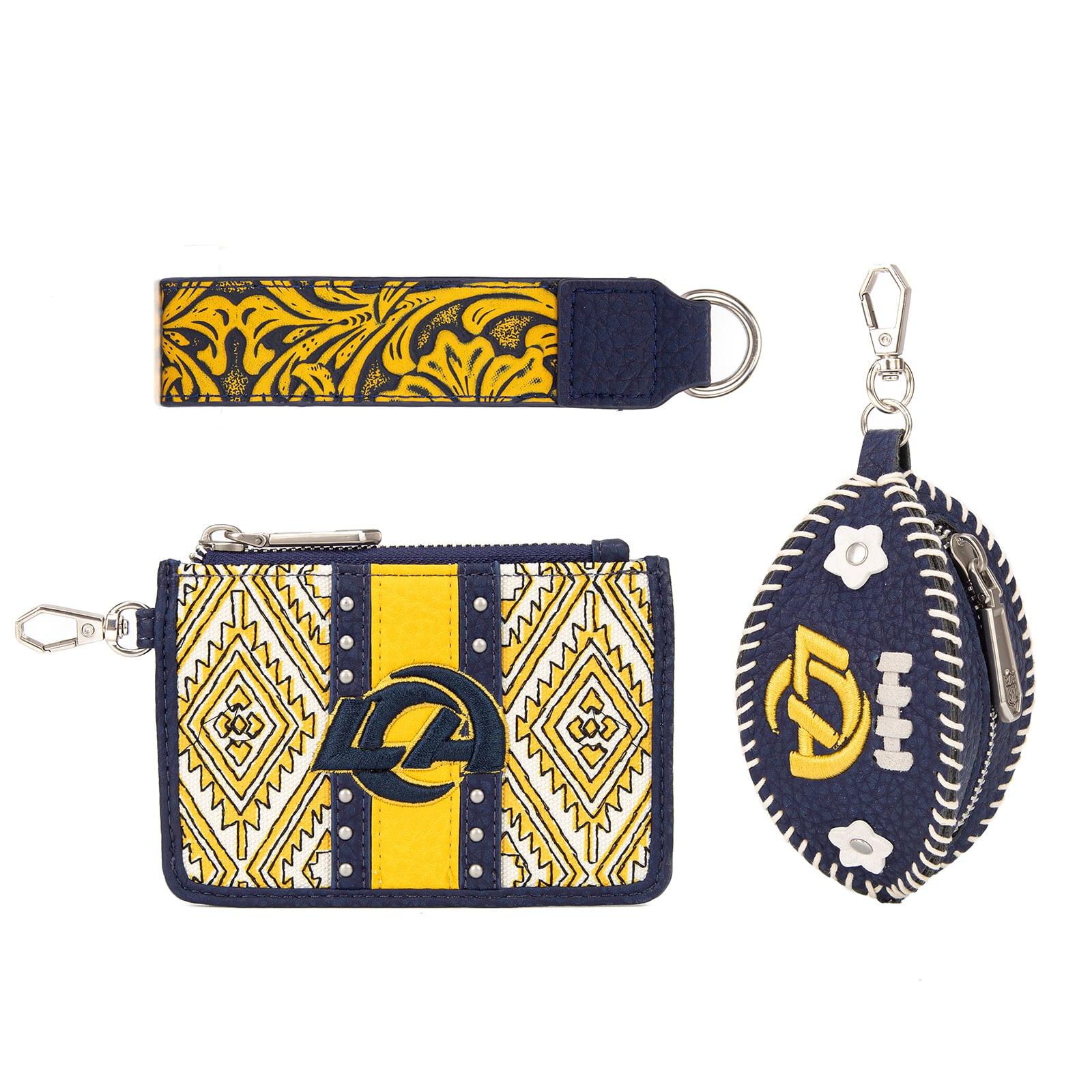 Portefeuille et bracelet porte-clés football Montana West pour femme, aux couleurs des Rams de Los Angeles