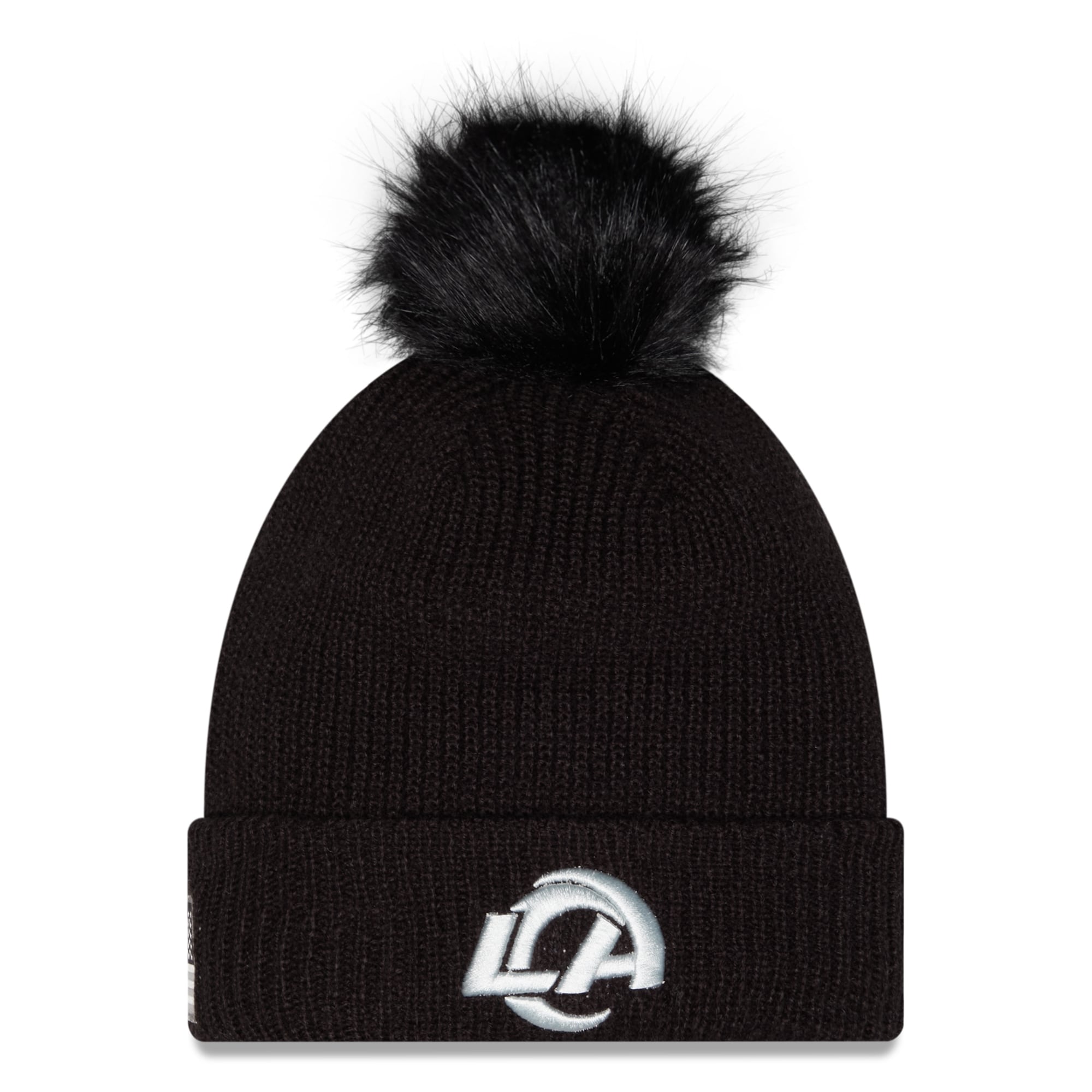 Bonnet à revers New Era noir pour femme, Los Angeles Rams 2026 Salute To Service, avec pompon