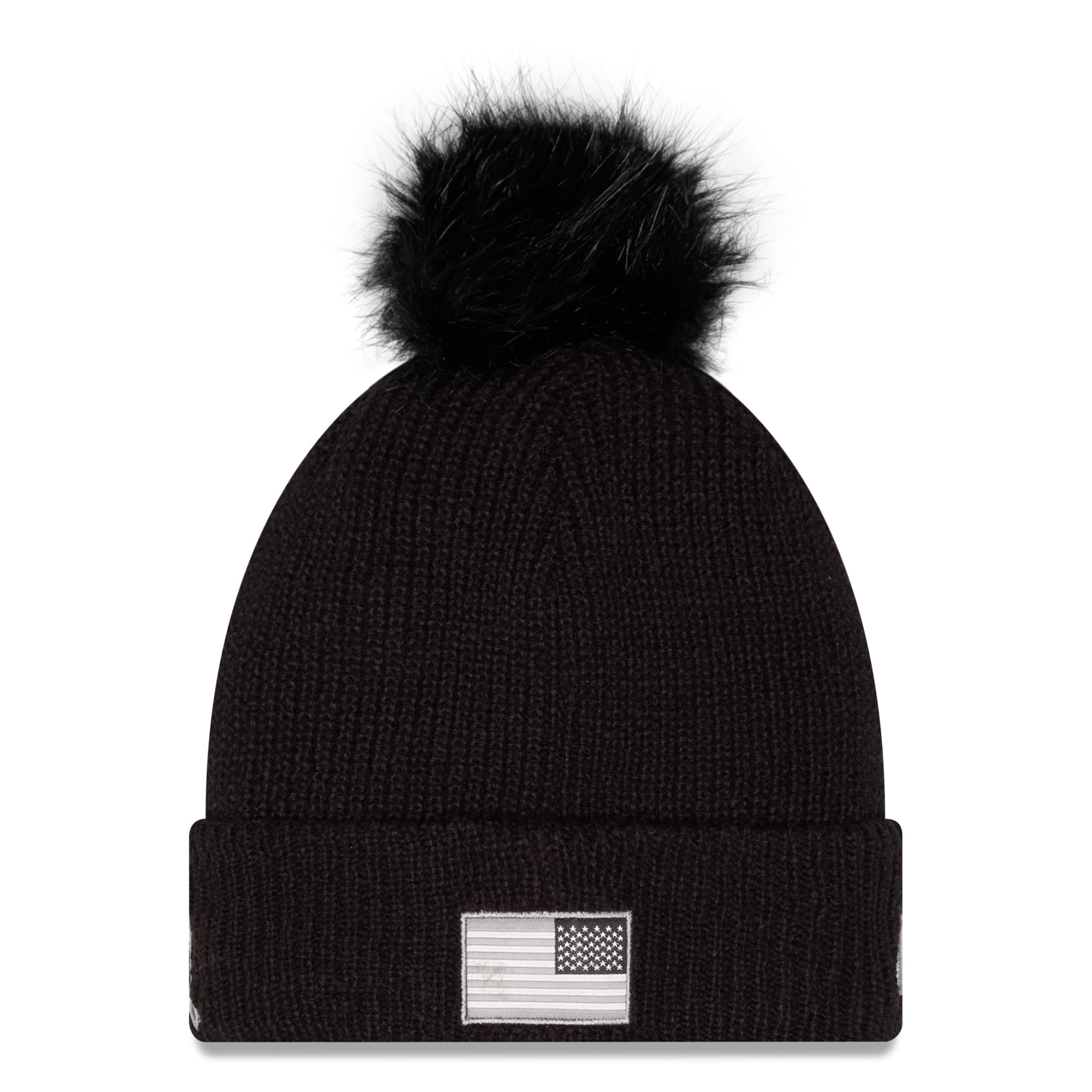 Bonnet à revers New Era noir pour femme, Los Angeles Rams 2026 Salute To Service, avec pompon