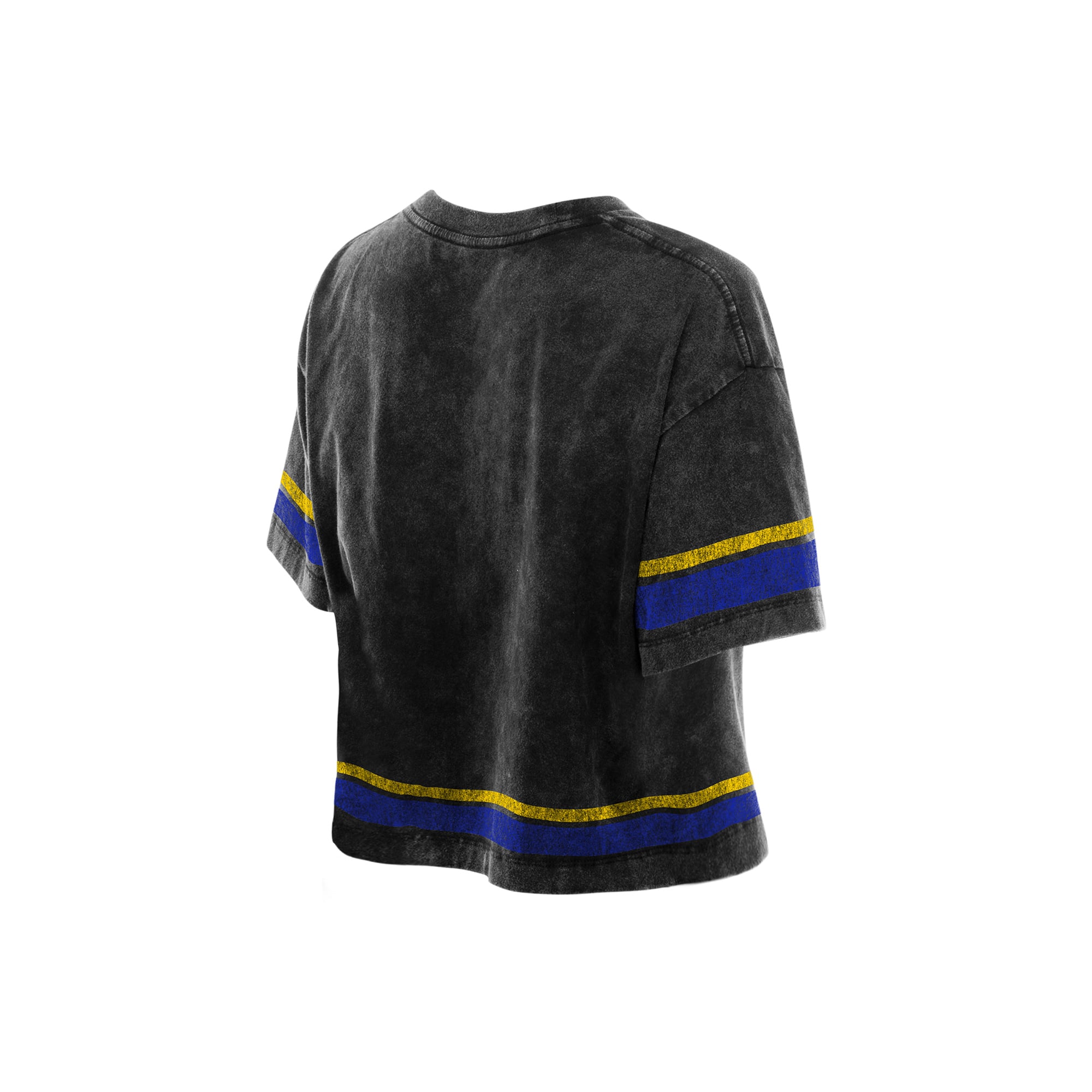 T-shirt court New Era noir Los Angeles Rams Lifestyle pour femme, délavé à l'huile minérale, coupe carrée.