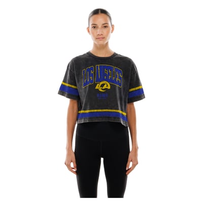 Los Angeles Rams New Era Women's Lifestyle Mineral Wash Boxy Cropped T-Shirt - Black