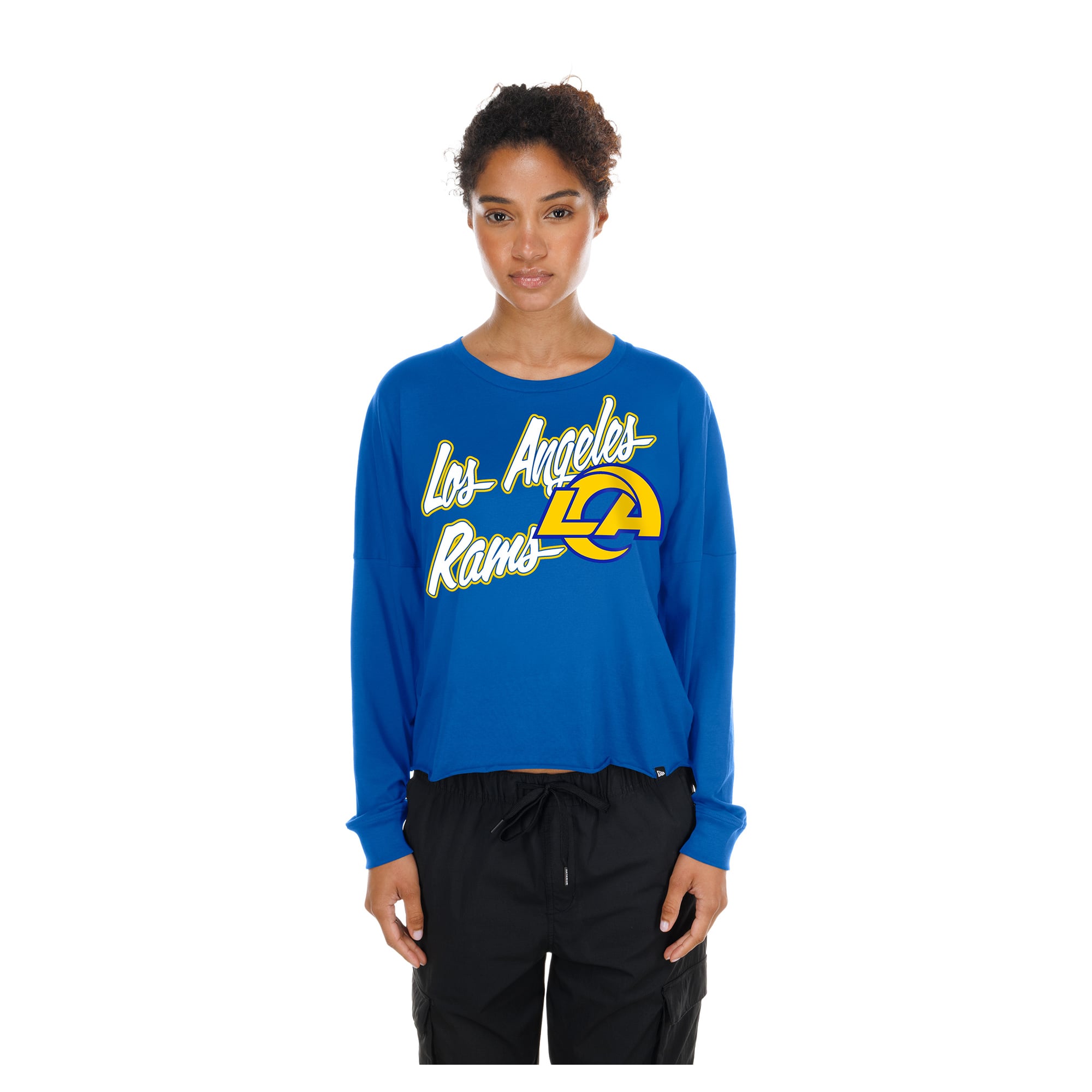 T-shirt court oversize à manches longues New Era Royal Los Angeles Rams pour femmes