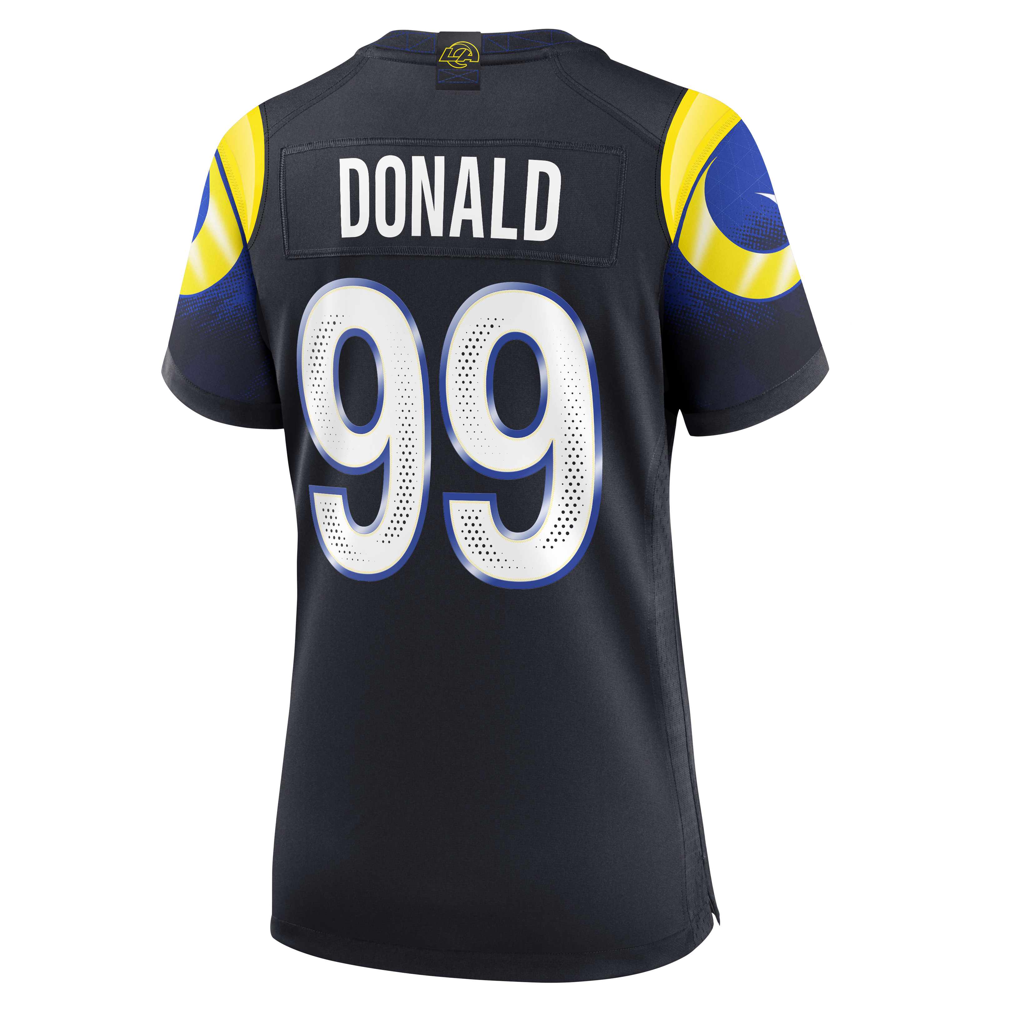 Maillot de match Nike Aaron Donald bleu foncé la collection Rivalries des Los Angeles Rams pour femmes