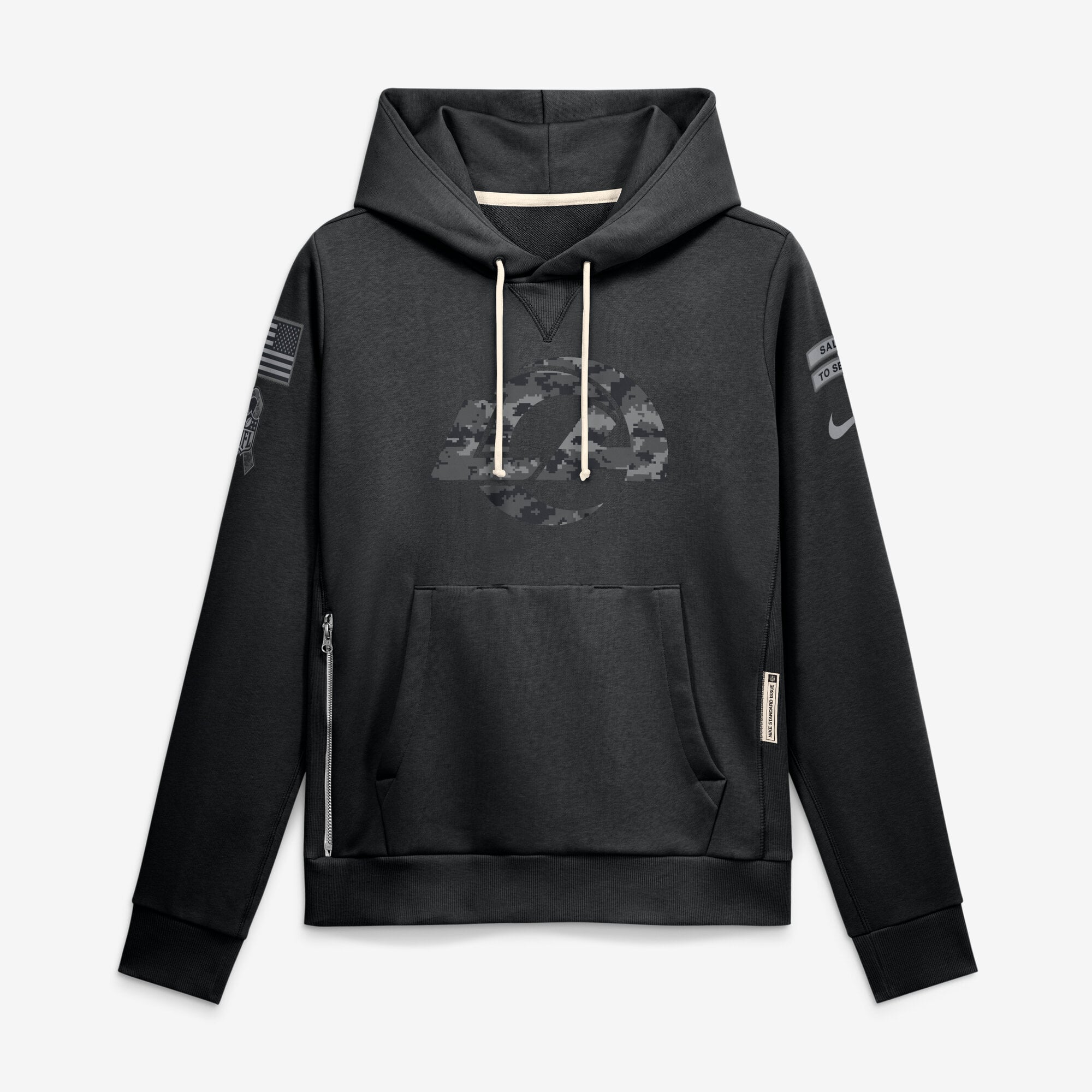Sweat à capuche Nike noir pour femme Los Angeles Rams 2026 Salute to Service Sideline Dri-FIT