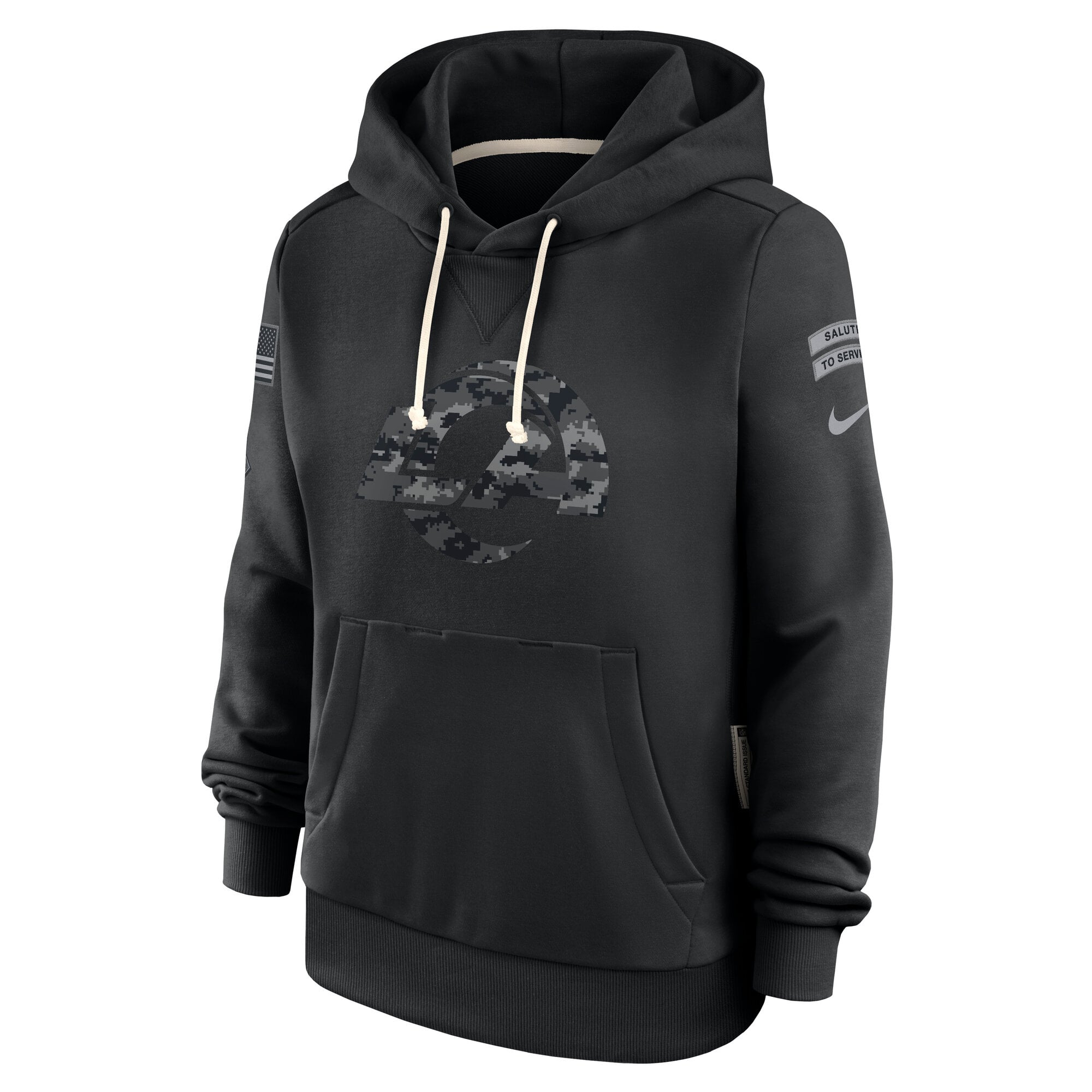 Sweat à capuche Nike noir pour femme Los Angeles Rams 2026 Salute to Service Sideline Dri-FIT