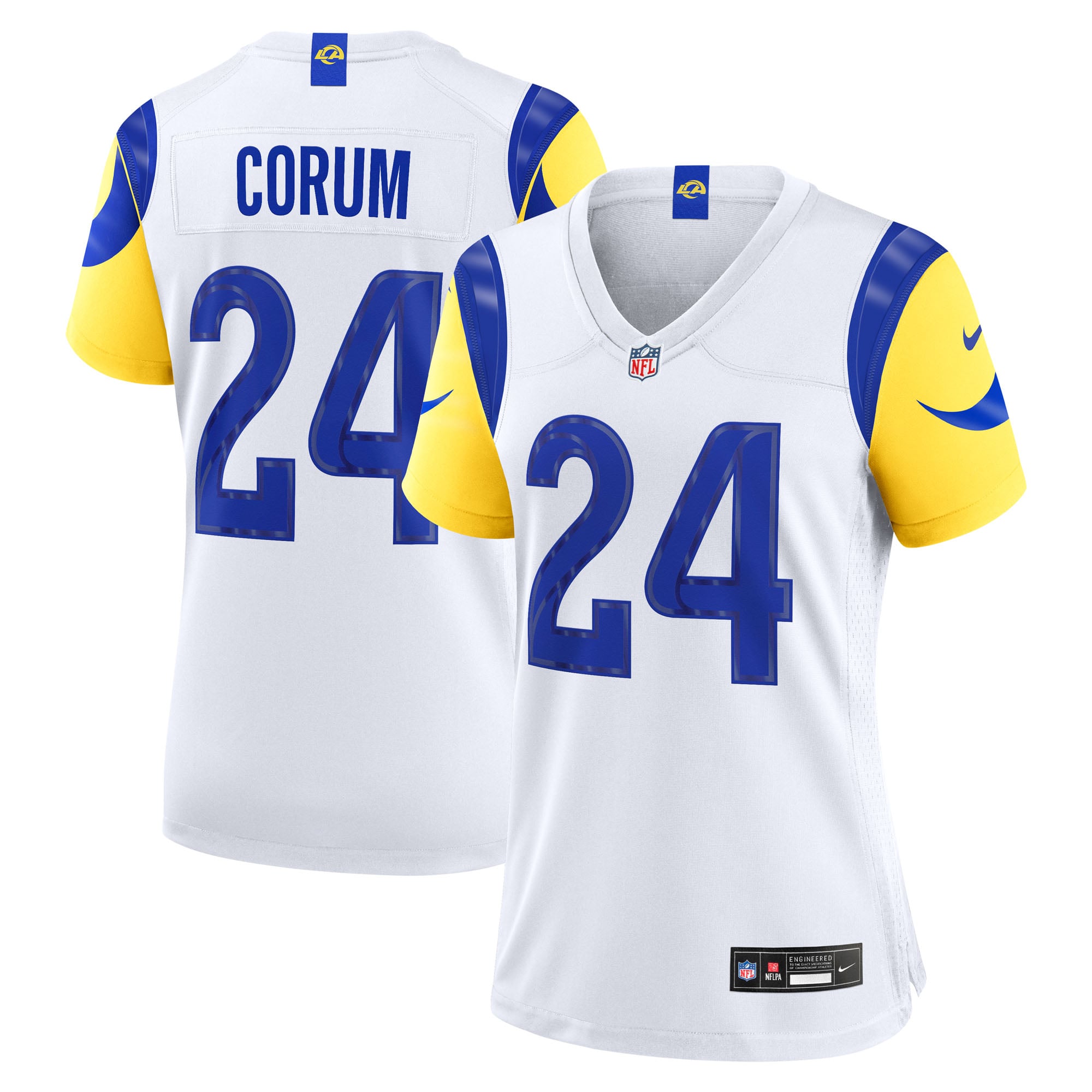 Maillot de match Nike Blake Corum blanc pour femme, Los Angeles Rams