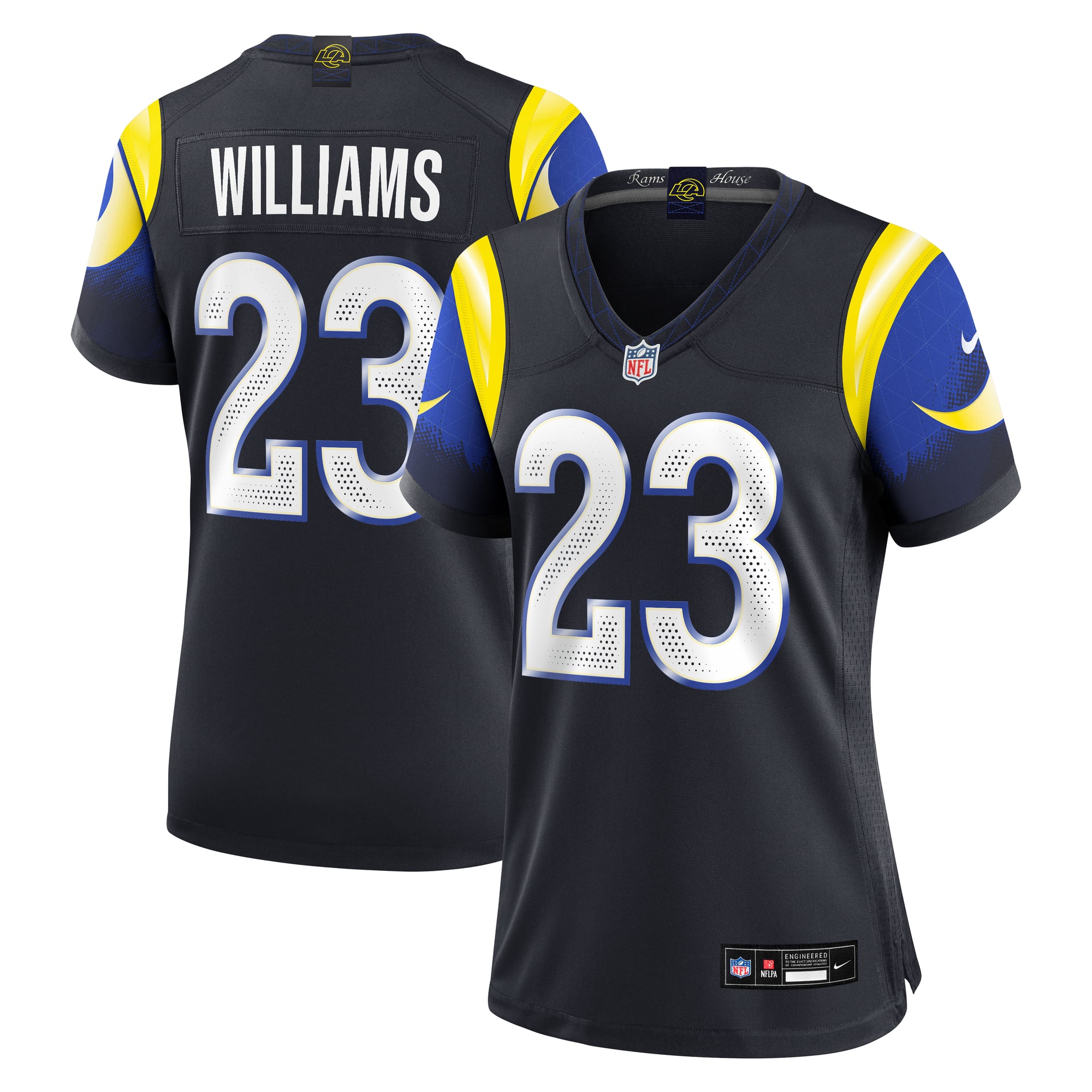 Maillot de match Nike Kyren Williams bleu foncé la collection Rivalries des Los Angeles Rams pour femmes