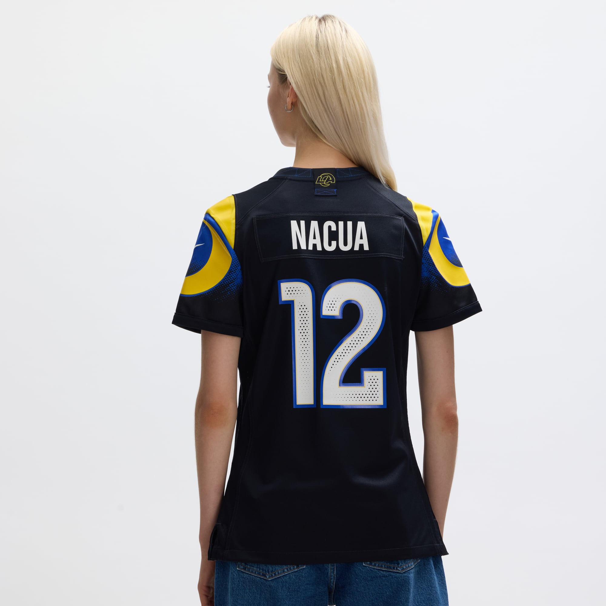 Maillot de match Nike Puka Nacua bleu foncé la collection Rivalries des Los Angeles Rams pour femmes