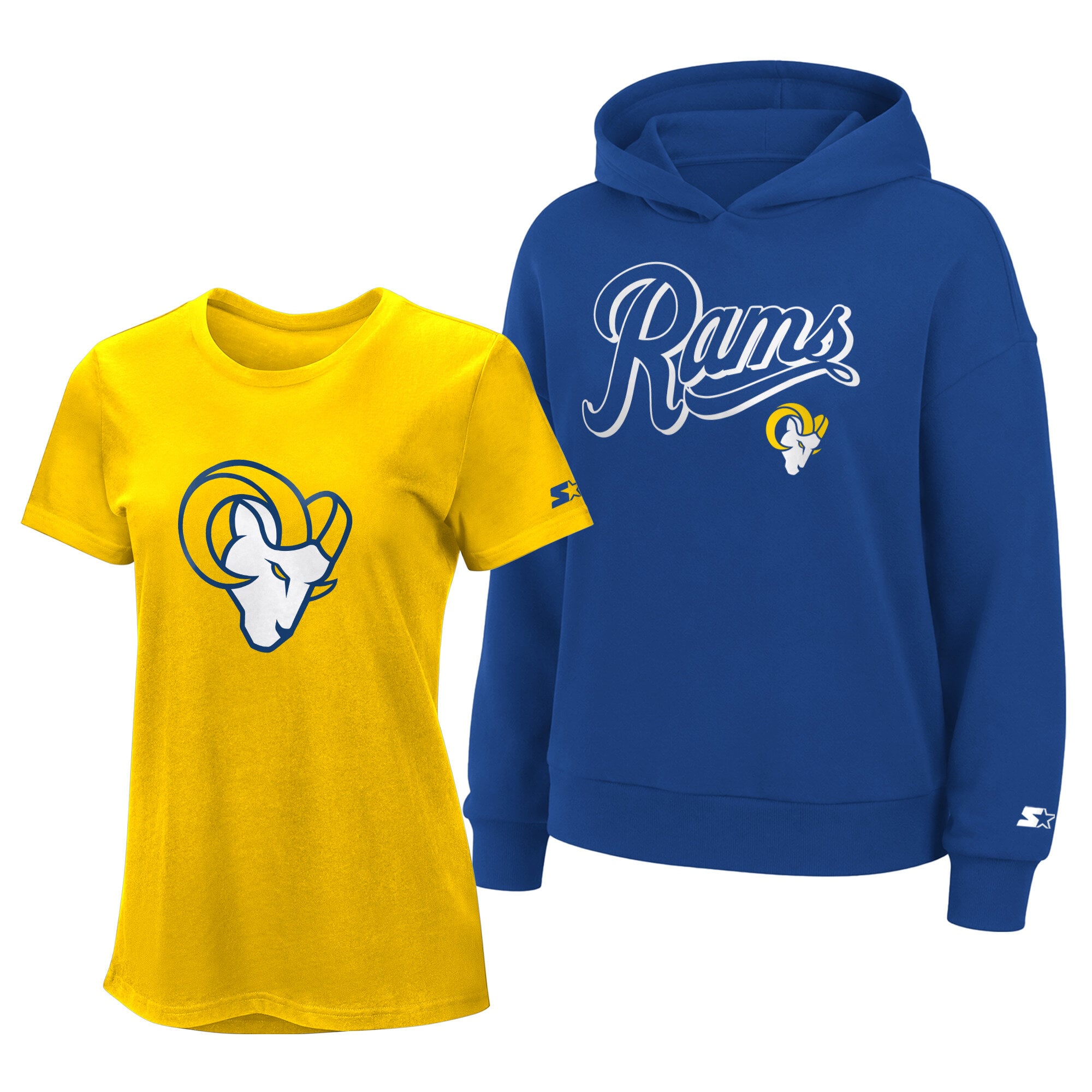 Ensemble sweat à capuche et t-shirt Starter or/bleu royal pour femme, Los Angeles Rams