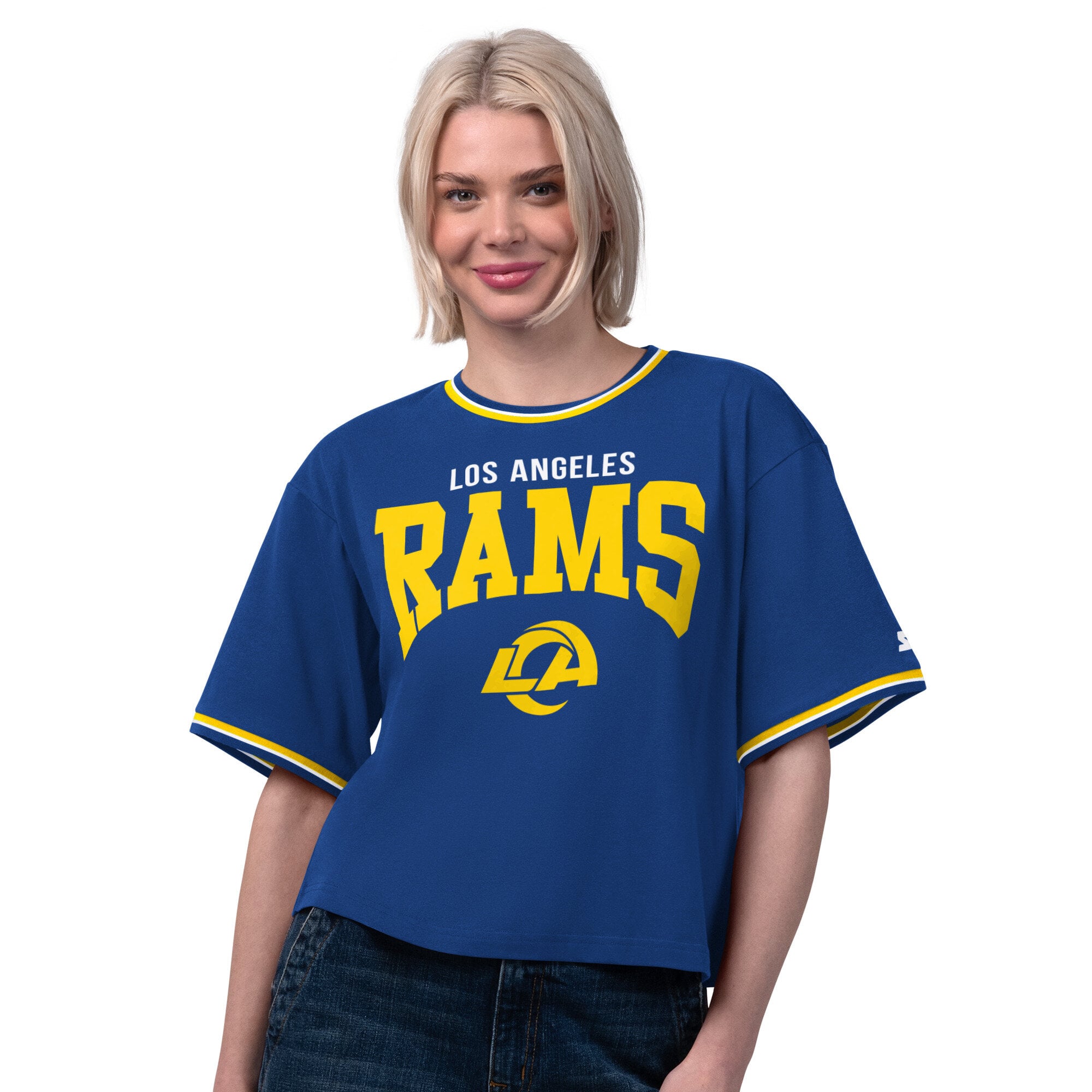T-shirt court Ace des Rams de Los Angeles, couleur Royal, pour femmes
