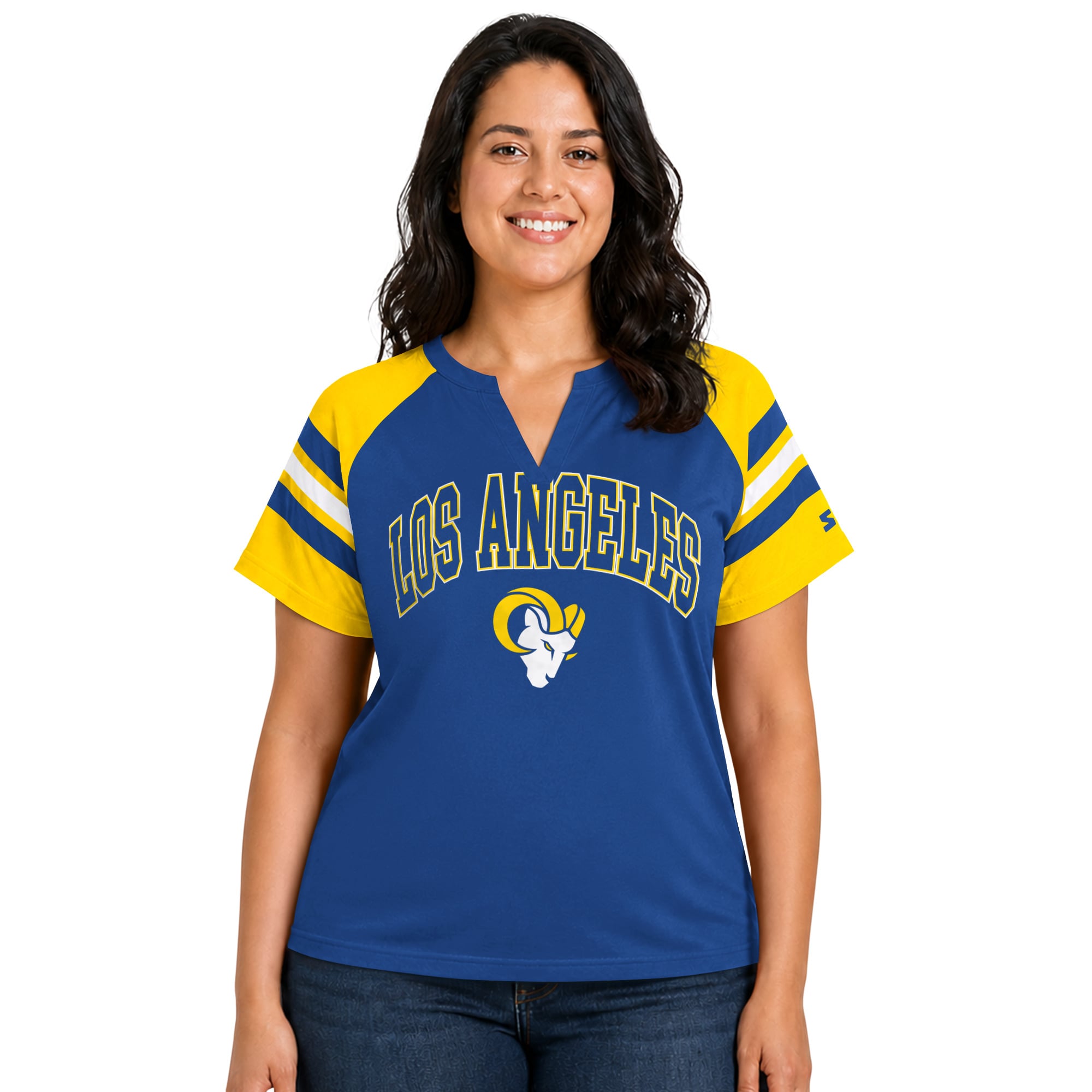 T-shirt raglan grande taille Starter Royal Los Angeles Rams Game On pour femme