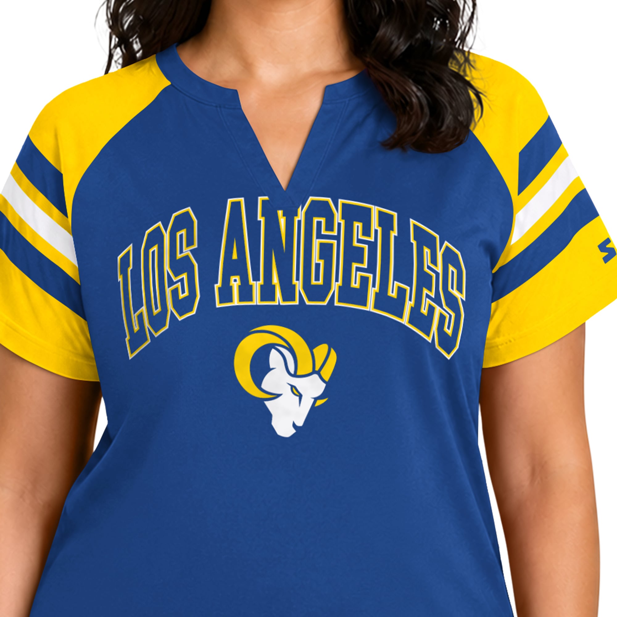 T-shirt raglan grande taille Starter Royal Los Angeles Rams Game On pour femme