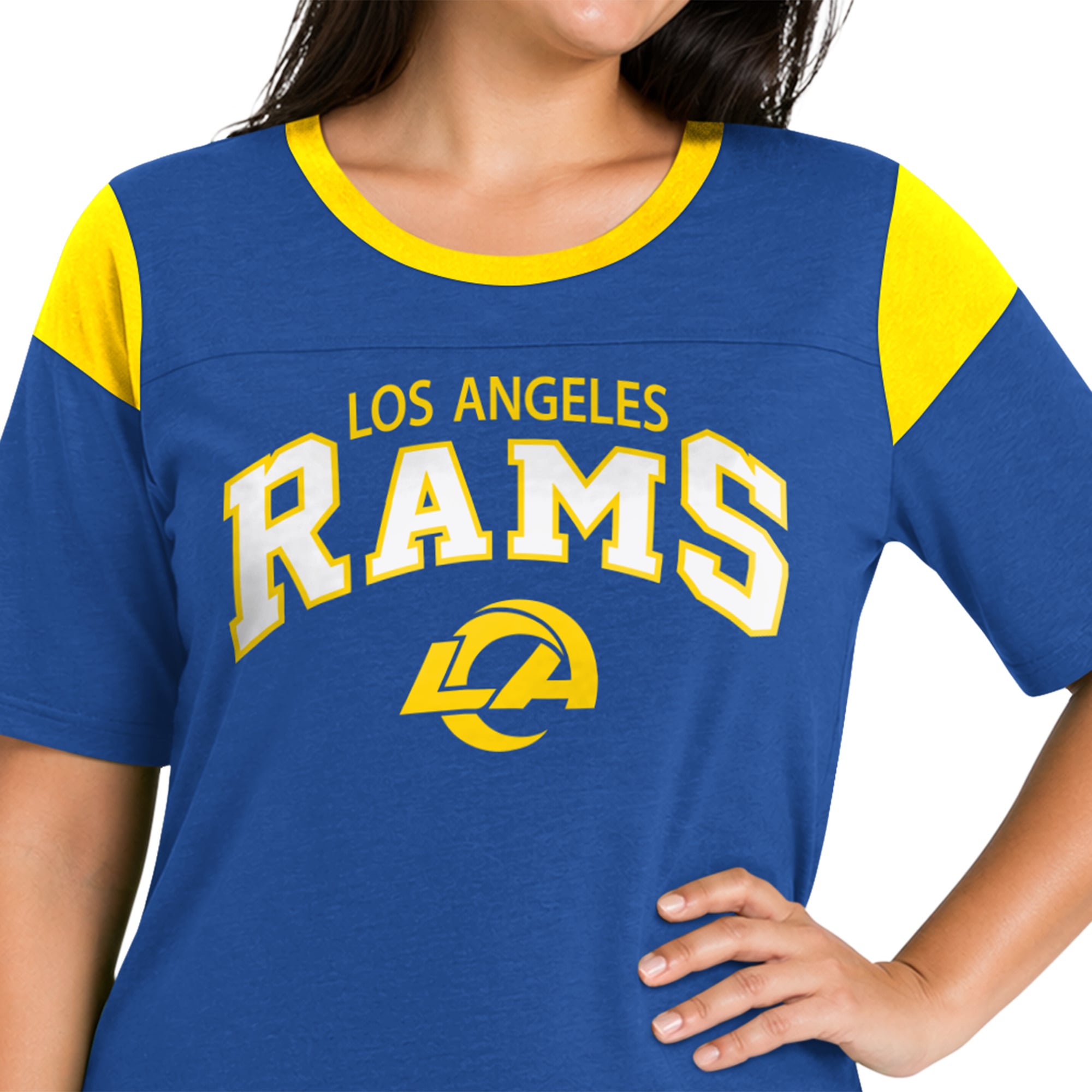 Women's Starter Royal Los Angeles Rams Plus Linebacker Slub T-Shirt