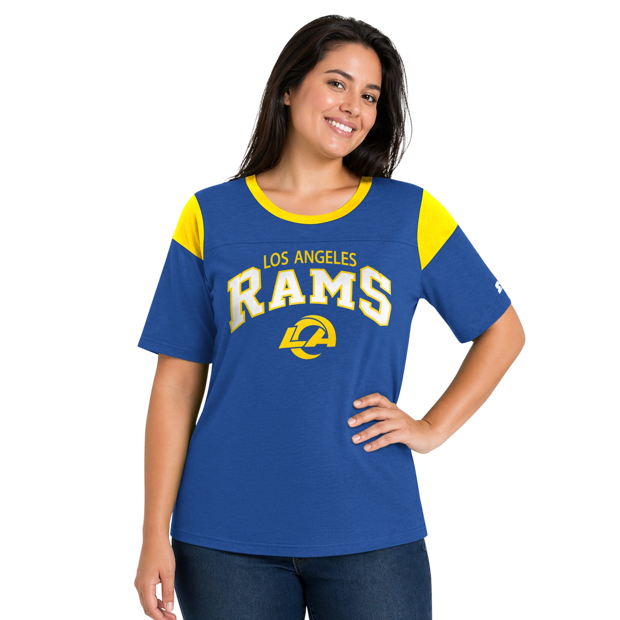 Women's Starter Royal Los Angeles Rams Plus Linebacker Slub T-Shirt