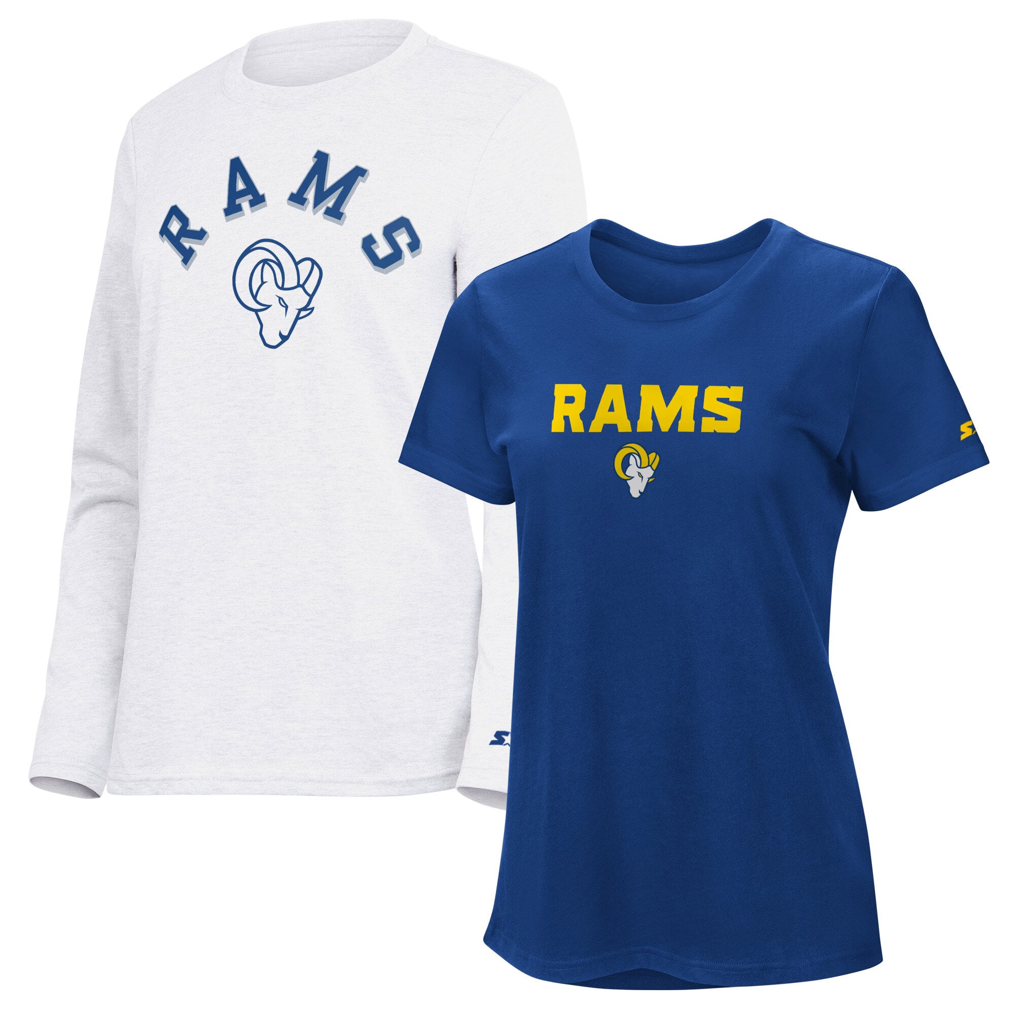 Pack de t-shirts à manches courtes et longues Starter Royal/Ash pour femmes, Los Angeles Rams
