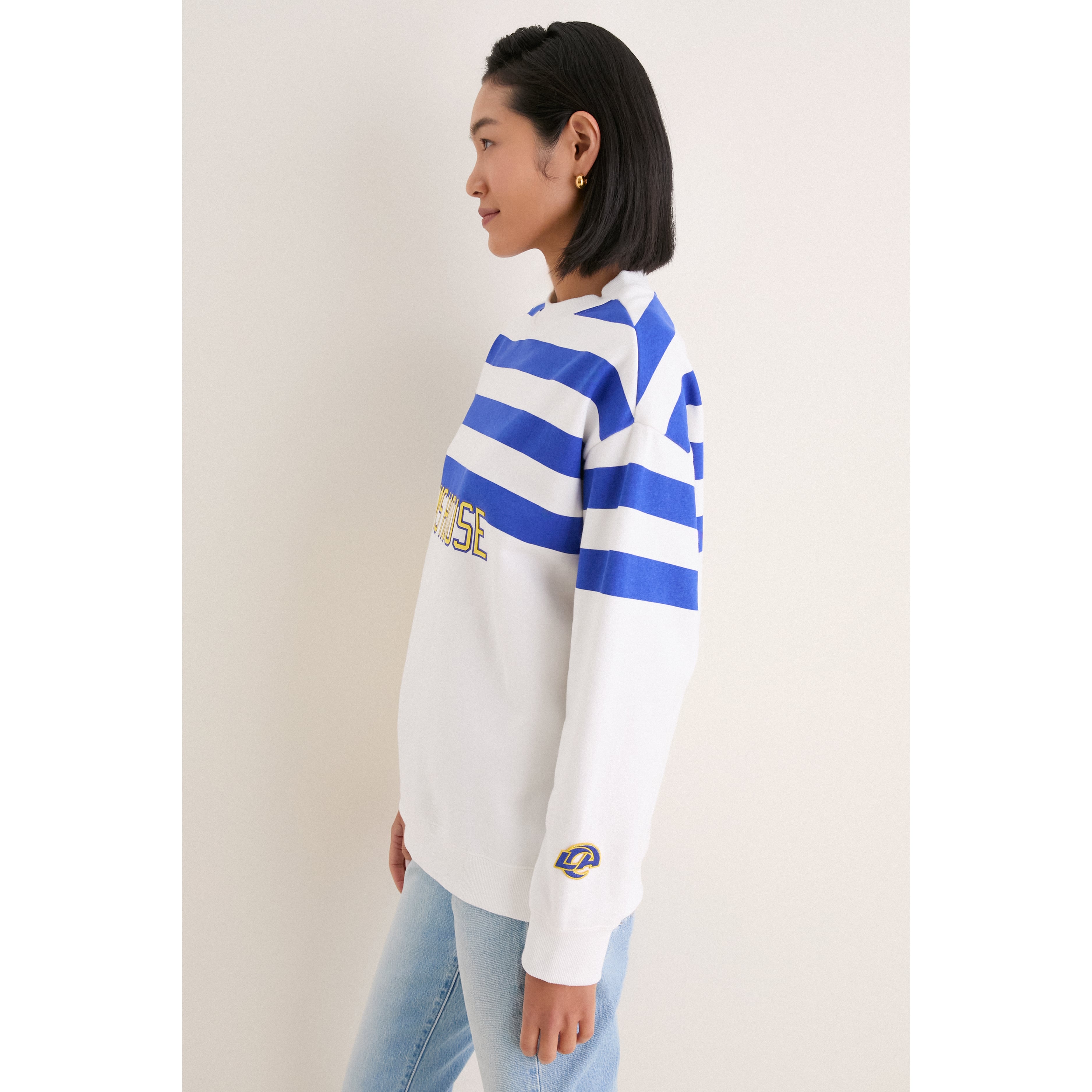 Sweat-shirt rayé blanc/bleu roi Tuckernuck pour femme, motif Rams de Los Angeles