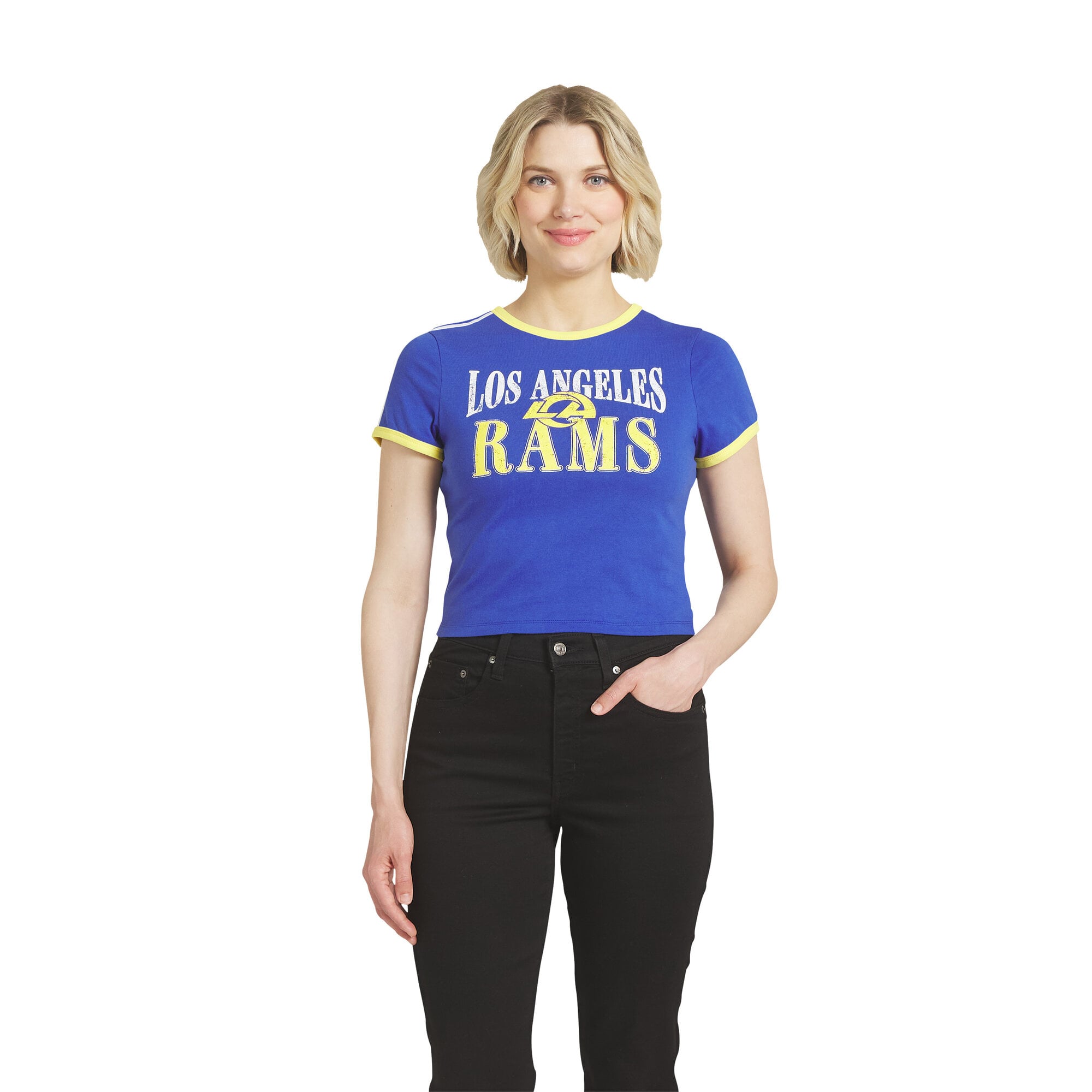 T-shirt court rétro à manches courtes pour femme WEAR by Erin Andrews Royal Los Angeles Rams