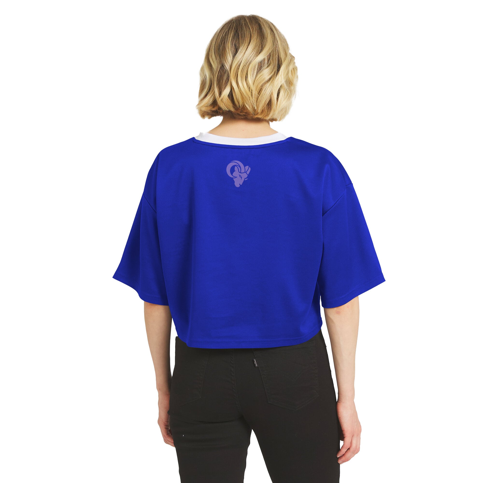 Women's WEAR by Erin Andrews Royal Los Angeles Rams Cropped V-Neck Jersey T-Shirt