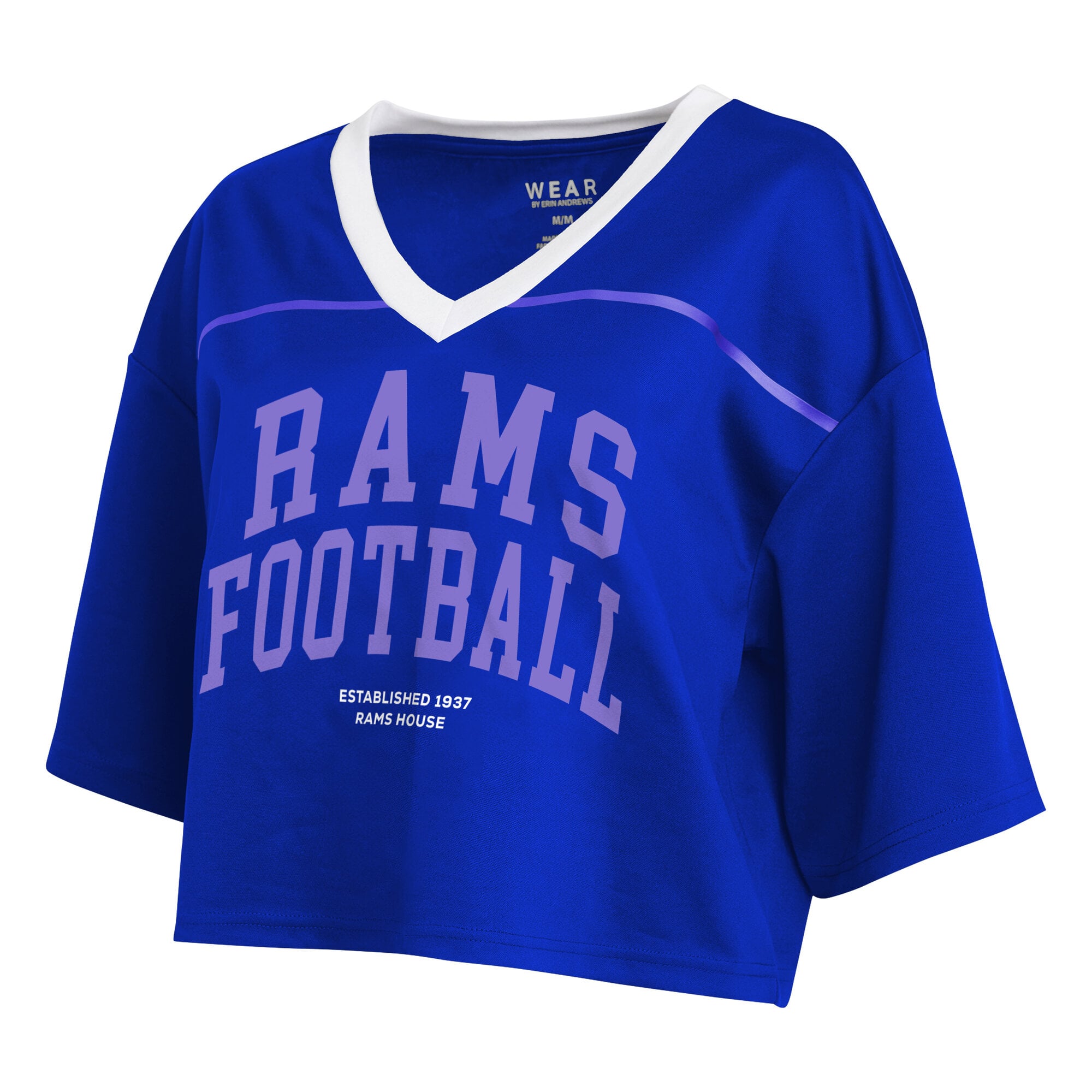 Women's WEAR by Erin Andrews Royal Los Angeles Rams Cropped V-Neck Jersey T-Shirt
