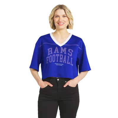  Los Angeles Rams WEAR by Erin Andrews Women's Cropped V-Neck Jersey T-Shirt - Royal