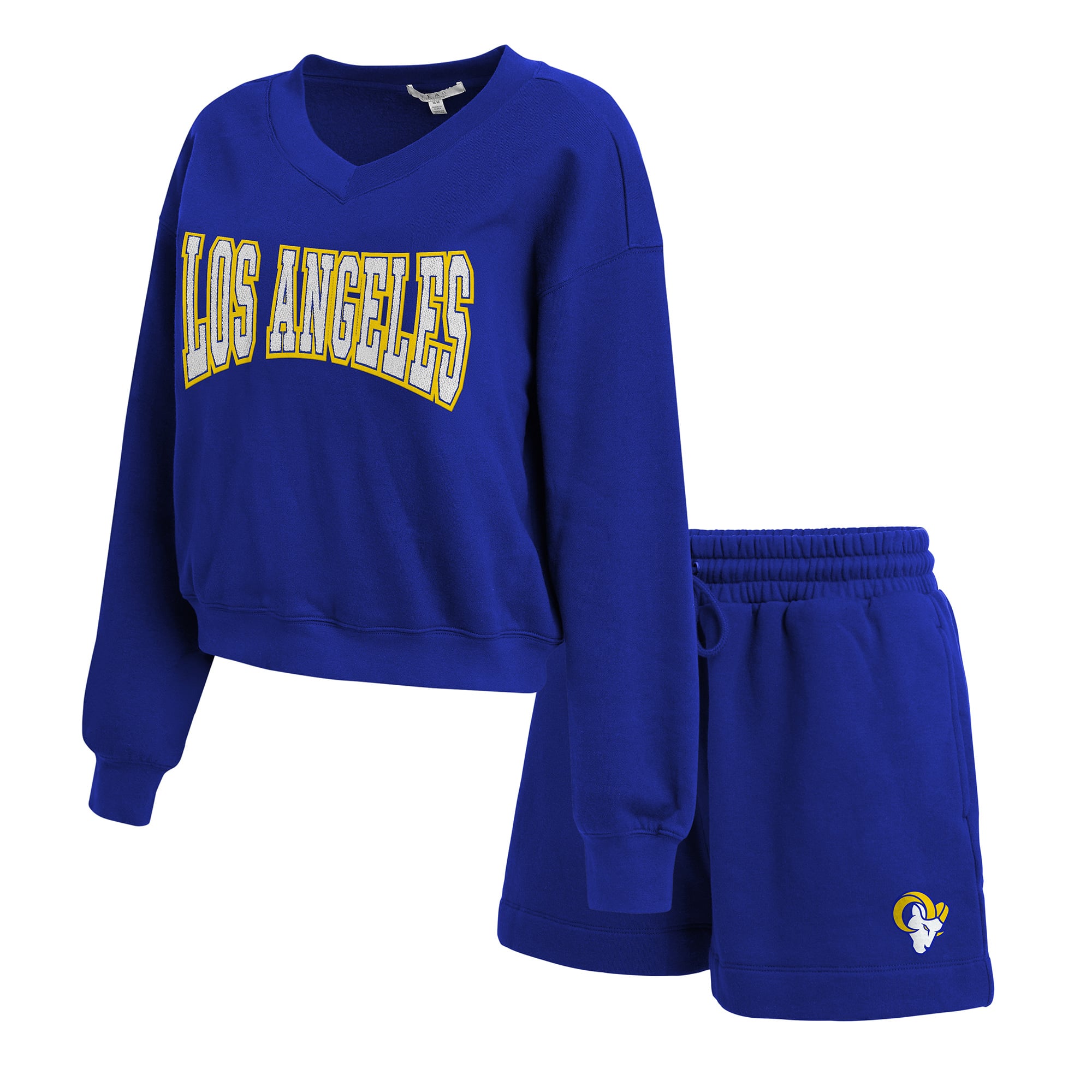 Women's WEAR by Erin Andrews Royal Los Angeles Rams Fleece V-Neck Lounge Set
