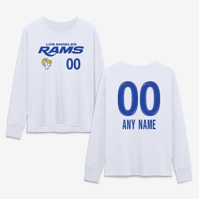 Los Angeles Rams Women's Touchdown Wordmark Personalized Name & Number Long Sleeve T-Shirt - White