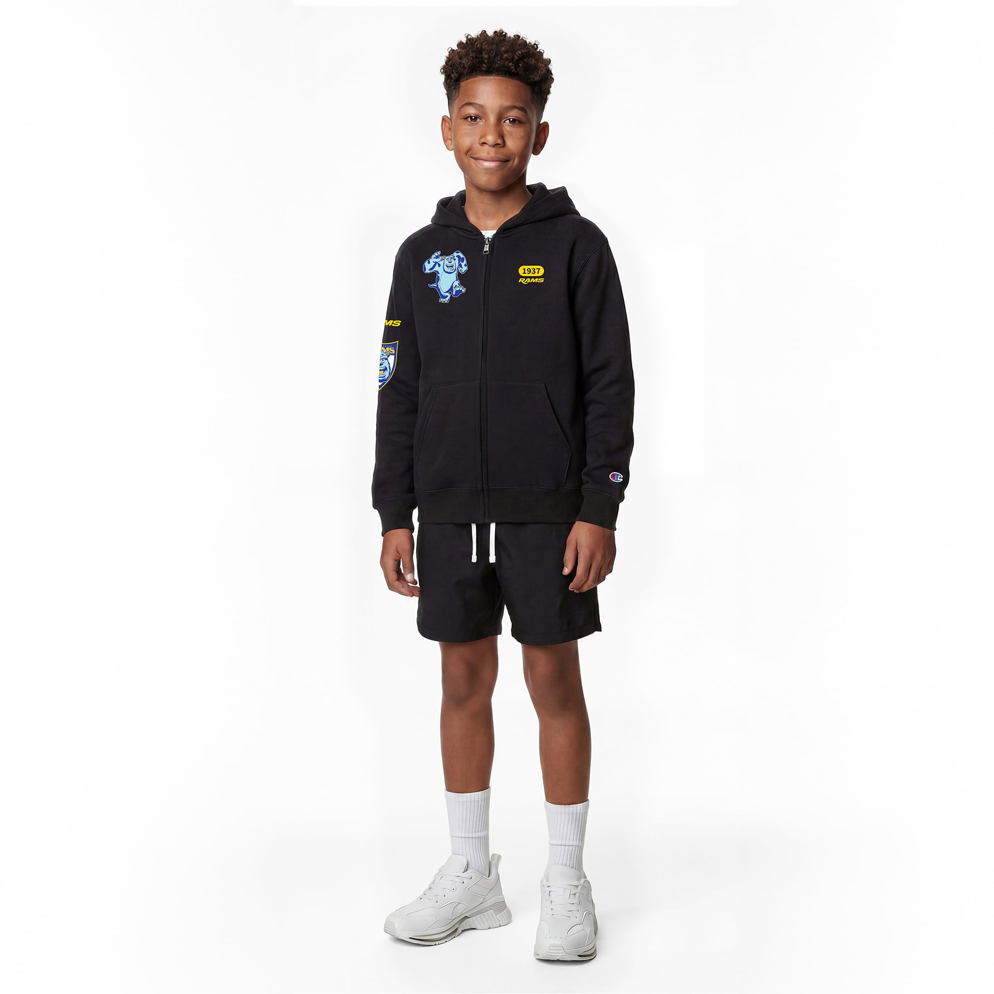 Youth Disney x Champion Black Los Angeles Rams Sulley Full-Zip Hoodie