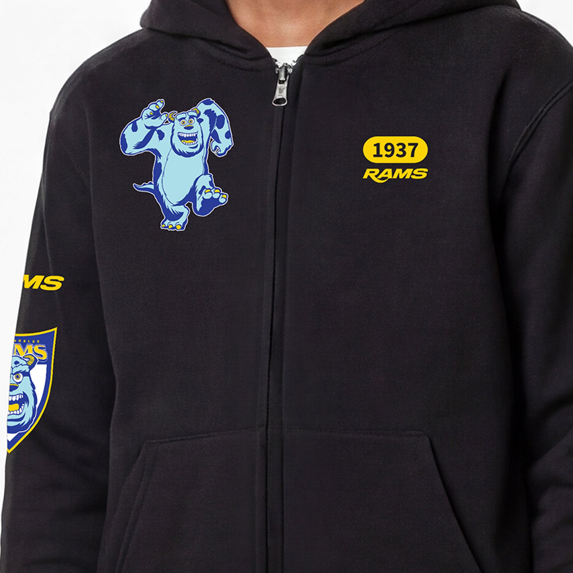 Youth Disney x Champion Black Los Angeles Rams Sulley Full-Zip Hoodie
