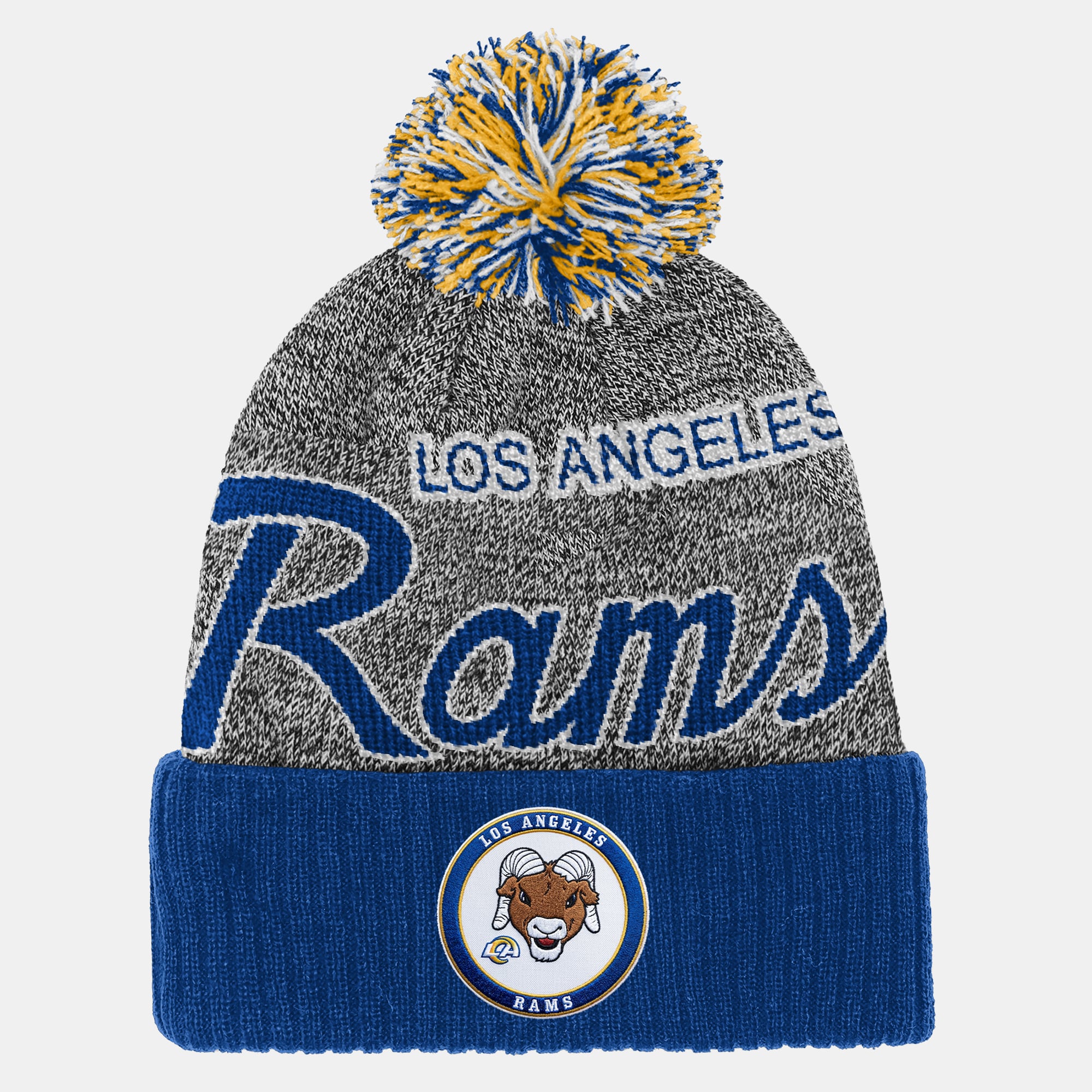Bonnet à revers Mitchell & Ness Royal Los Angeles Rams pour enfant avec pompon