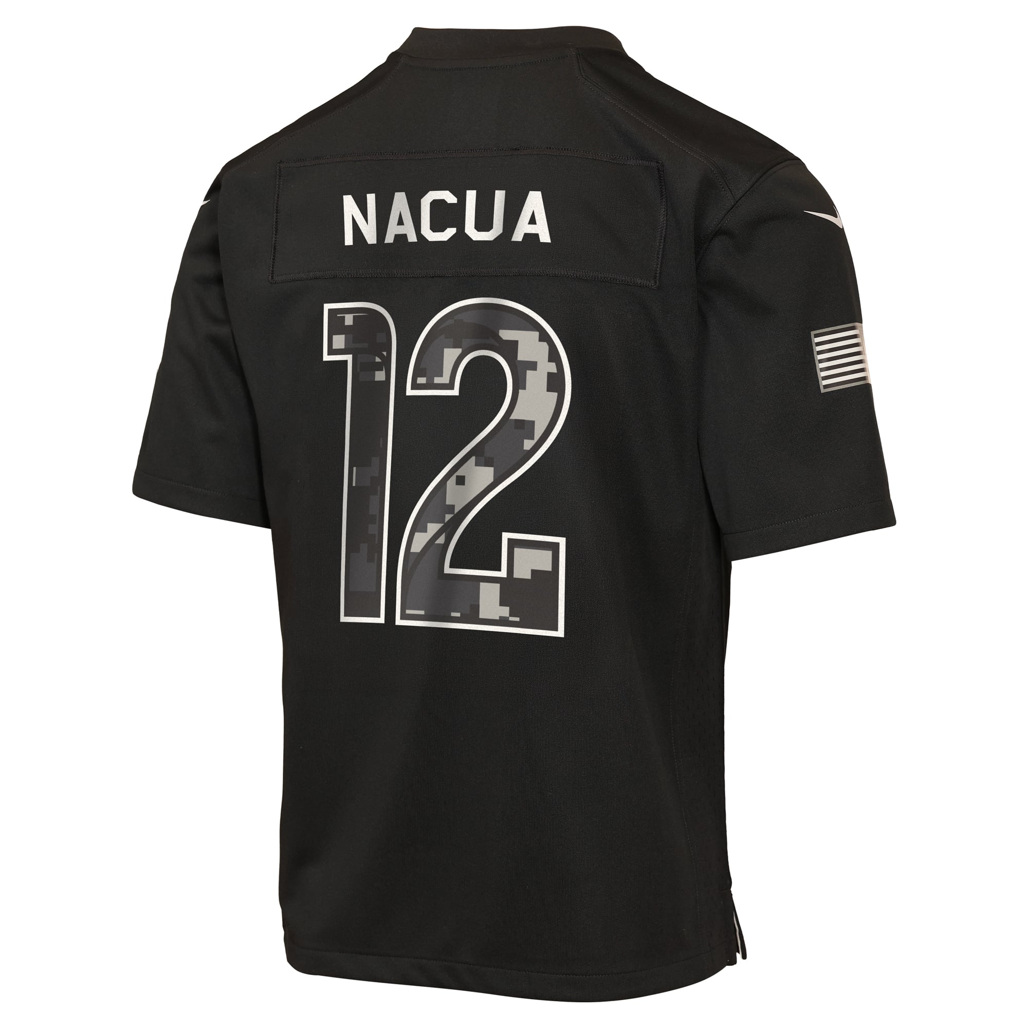 Maillot Nike Puka Nacua noir pour enfant, Los Angeles Rams, édition spéciale 2026 « Salute to Service ».
