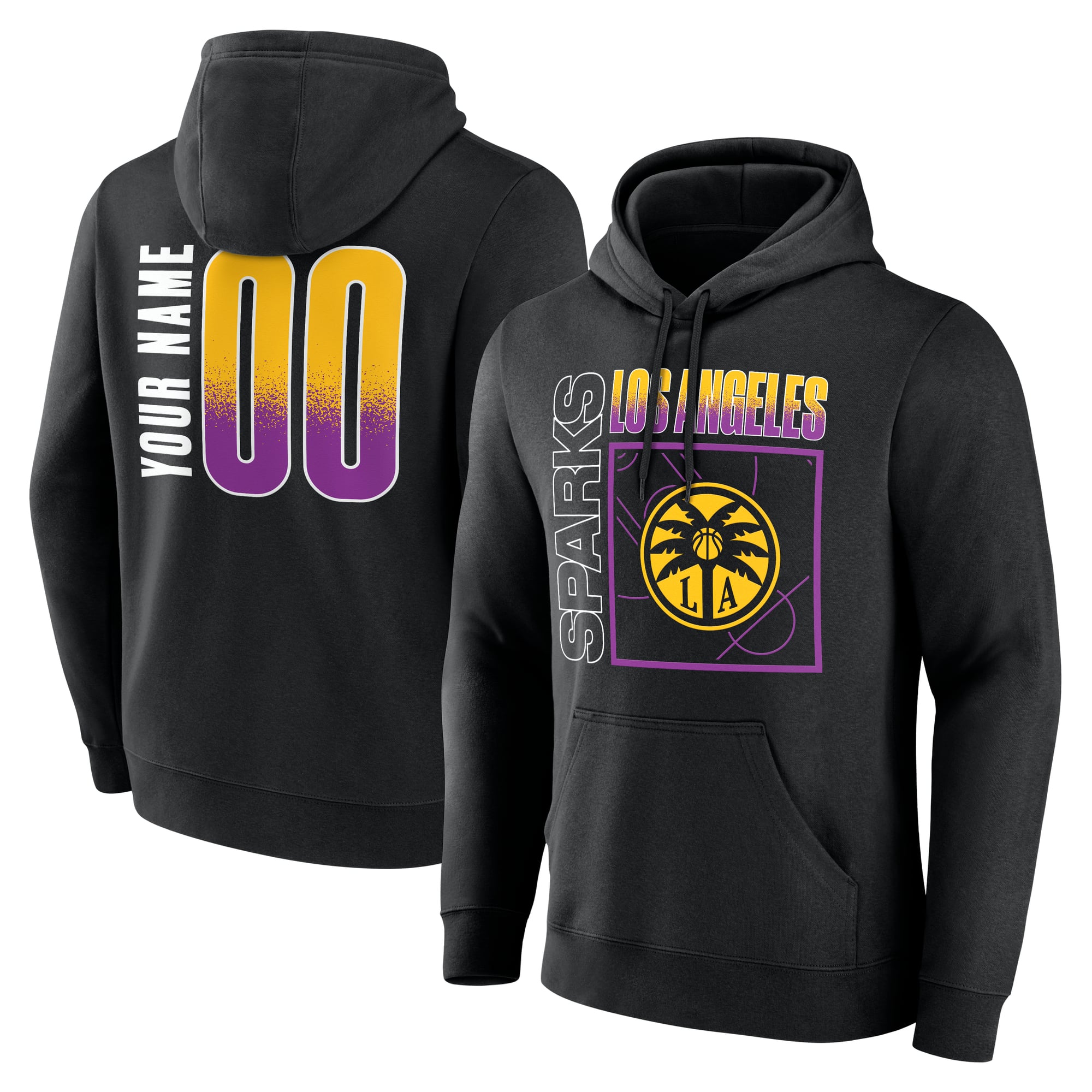 Men's Black Los Angeles Sparks Home Court Pop Personalized Name & Number Hoodie