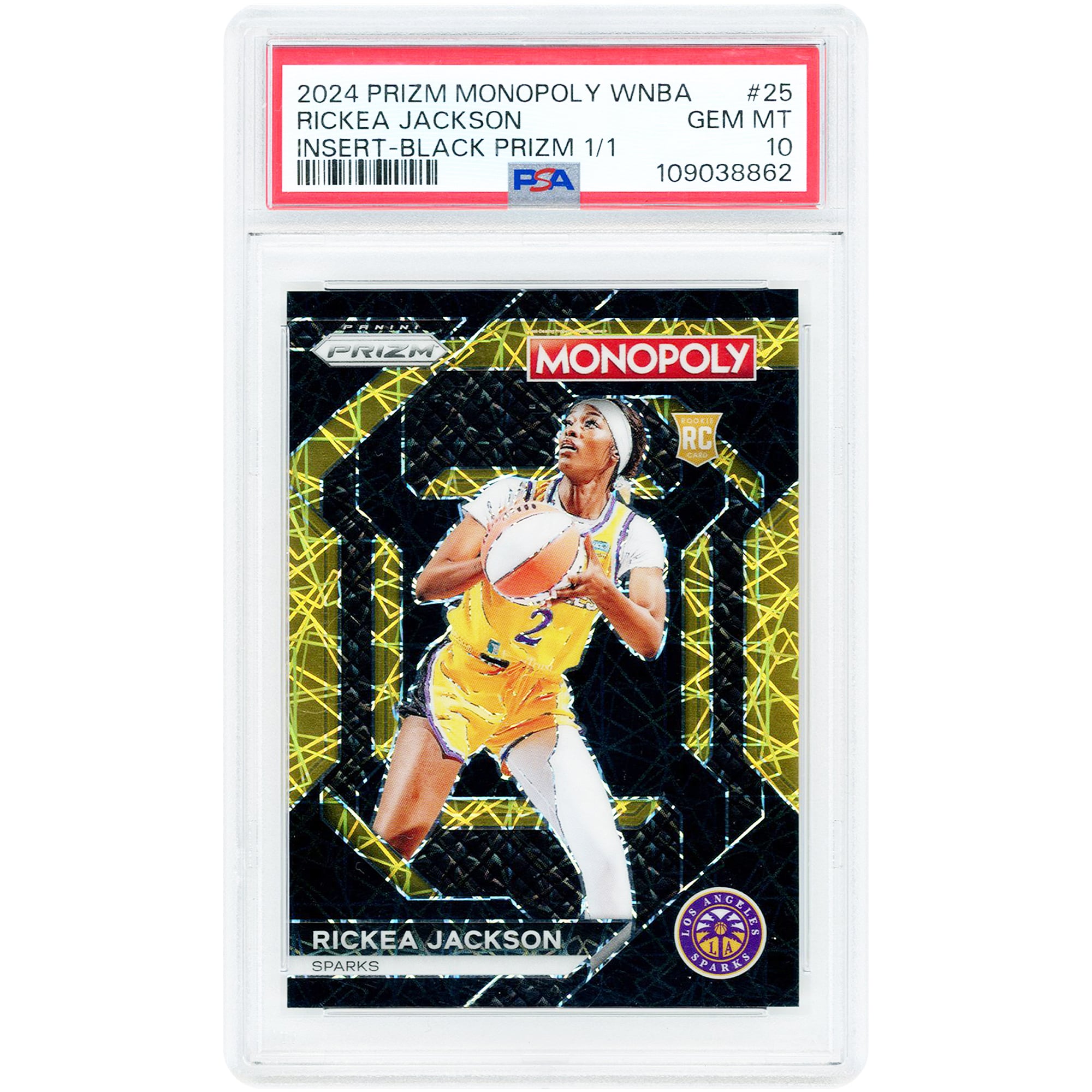 Rickea Jackson Los Angeles Sparks 2024 Panini Prizm Monopoly WNBA Black Prizm #25 #1/1 PSA Authenticated 10 Rookie Card