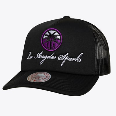 Los Angeles Sparks Mitchell & Ness Unisex Script Pro Pinch Adjustable Trucker Hat - Black