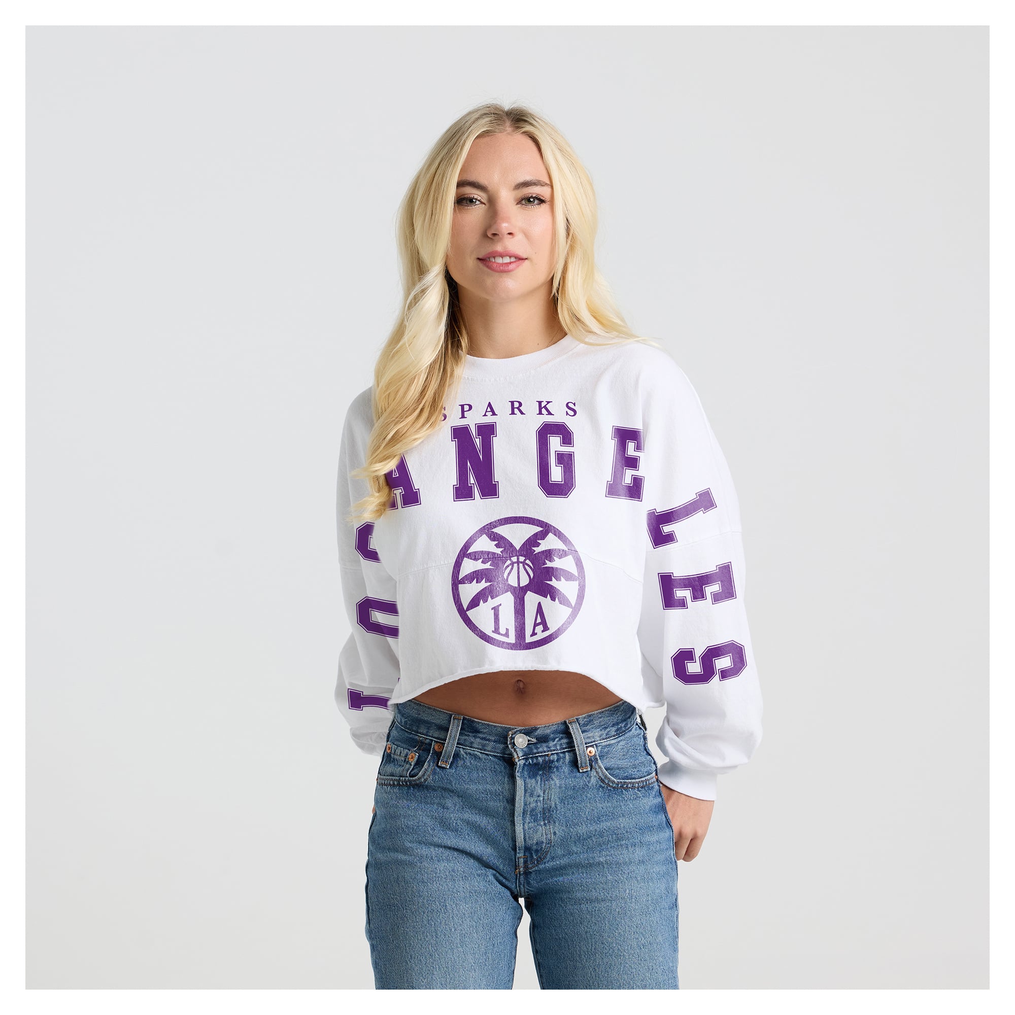 Women's Fanatics White Los Angeles Sparks Spirit Jersey Cropped Crew Neck Sweatshirt
