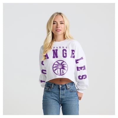 Los Angeles Sparks Fanatics Women's Spirit Jersey Cropped Crew Neck Sweatshirt - White