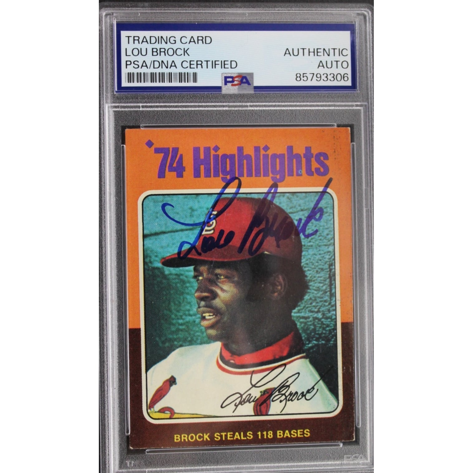 Lou Brock Baseball Cardinals Topps Signed Autographed PSA Card 