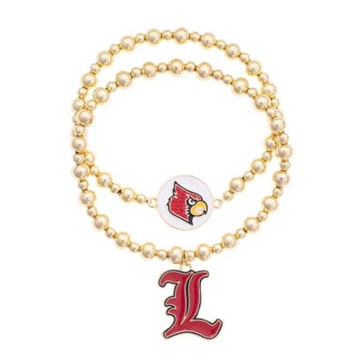 Louisville Cardinals CANVAS Style Stretch Ball Bead Bracelet Set of Two
