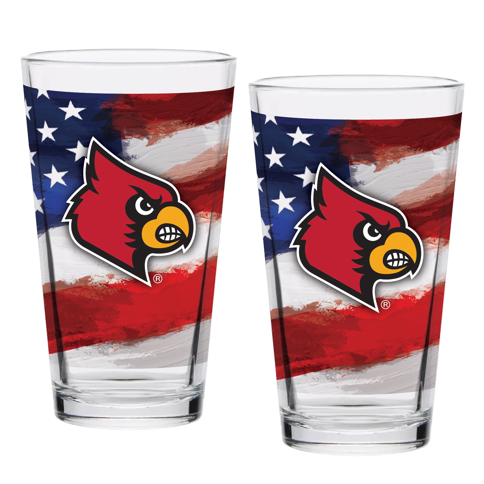 Lot de deux verres à bière Louisville Cardinals de style américain de 473 ml (16 oz).